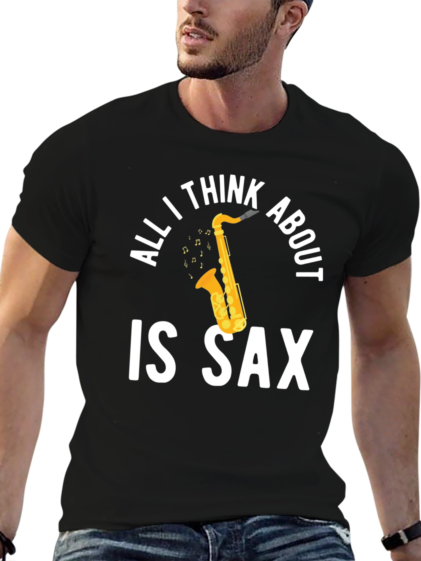 Black All I Think About Is Sax T-Shirt view 6