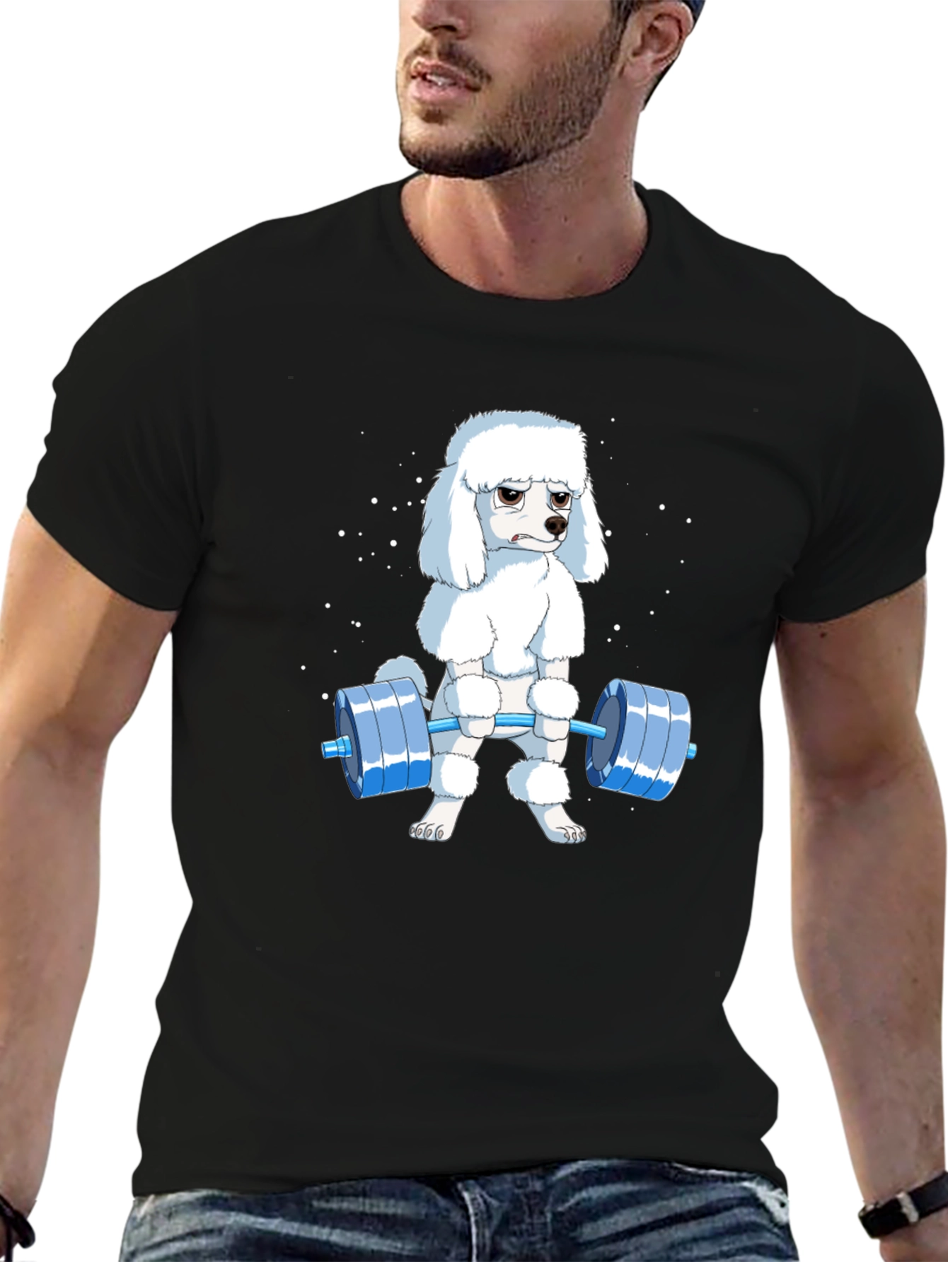 Black Poodle Lifting Weights Graphic T-Shirt - Black view 6