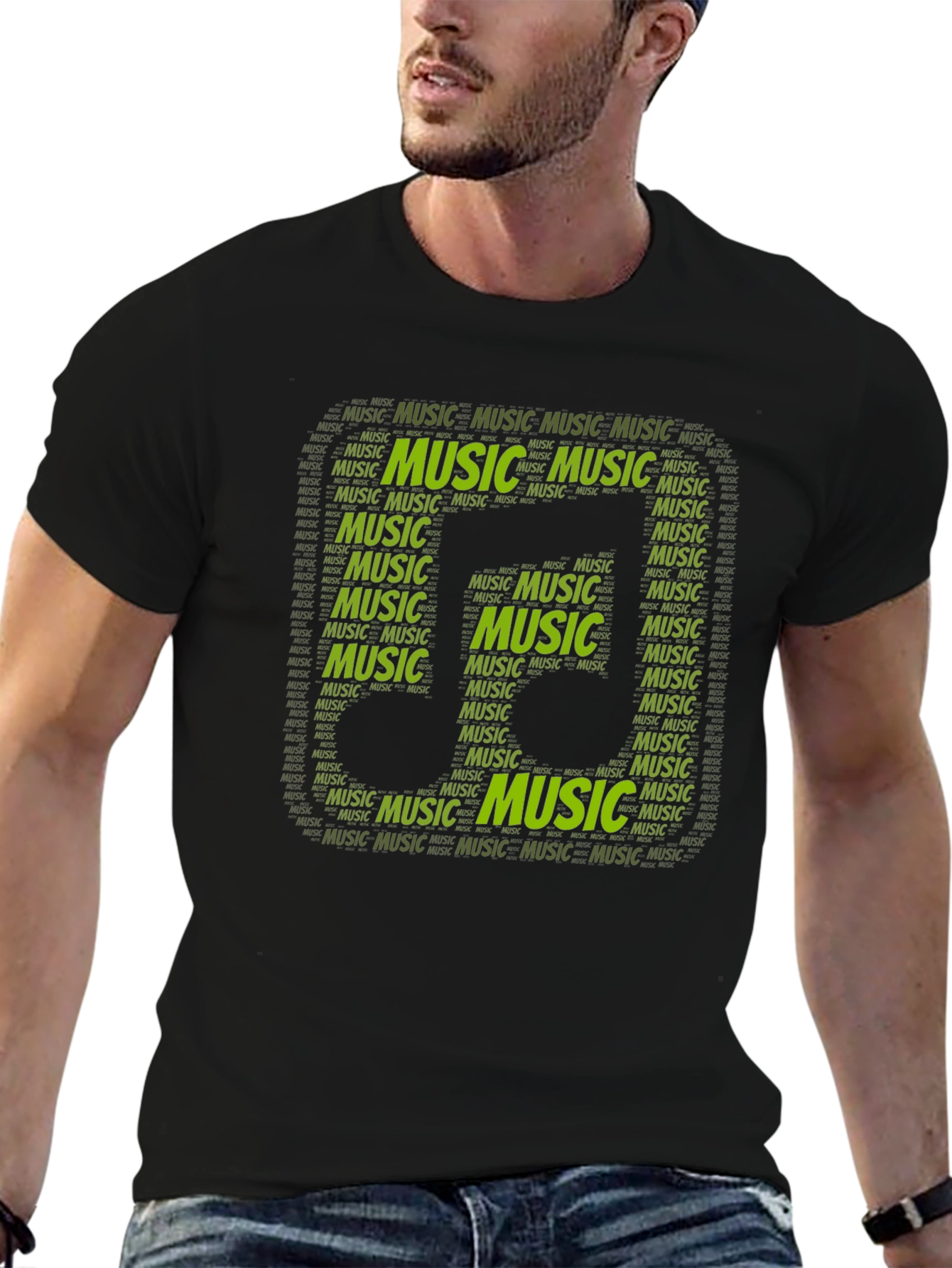 Black Music Note Word Art Graphic Black T-Shirt view 6