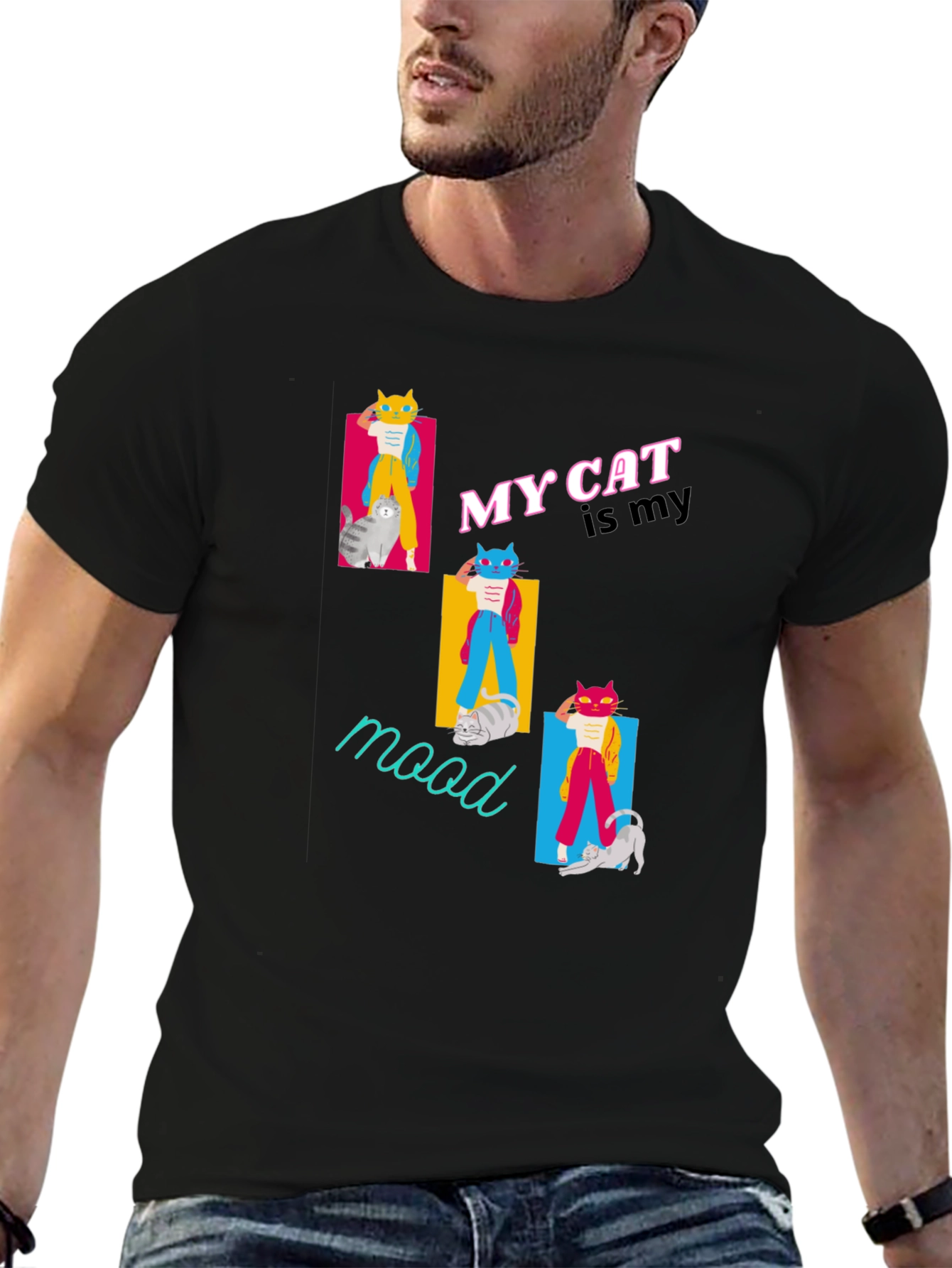 Black My Cat Is My Mood Black T-Shirt view 6