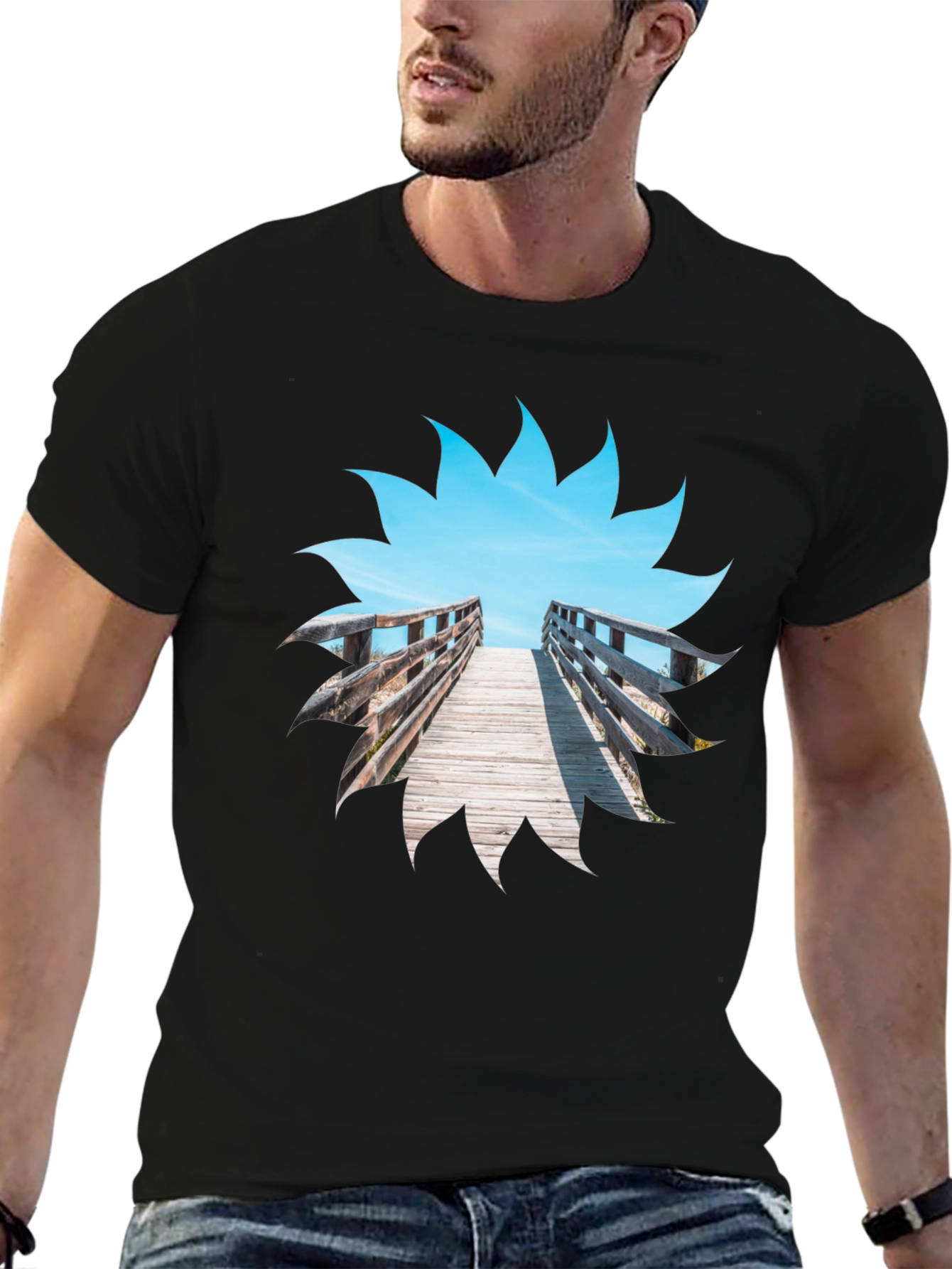 Black Beach Boardwalk Graphic T-Shirt view 6