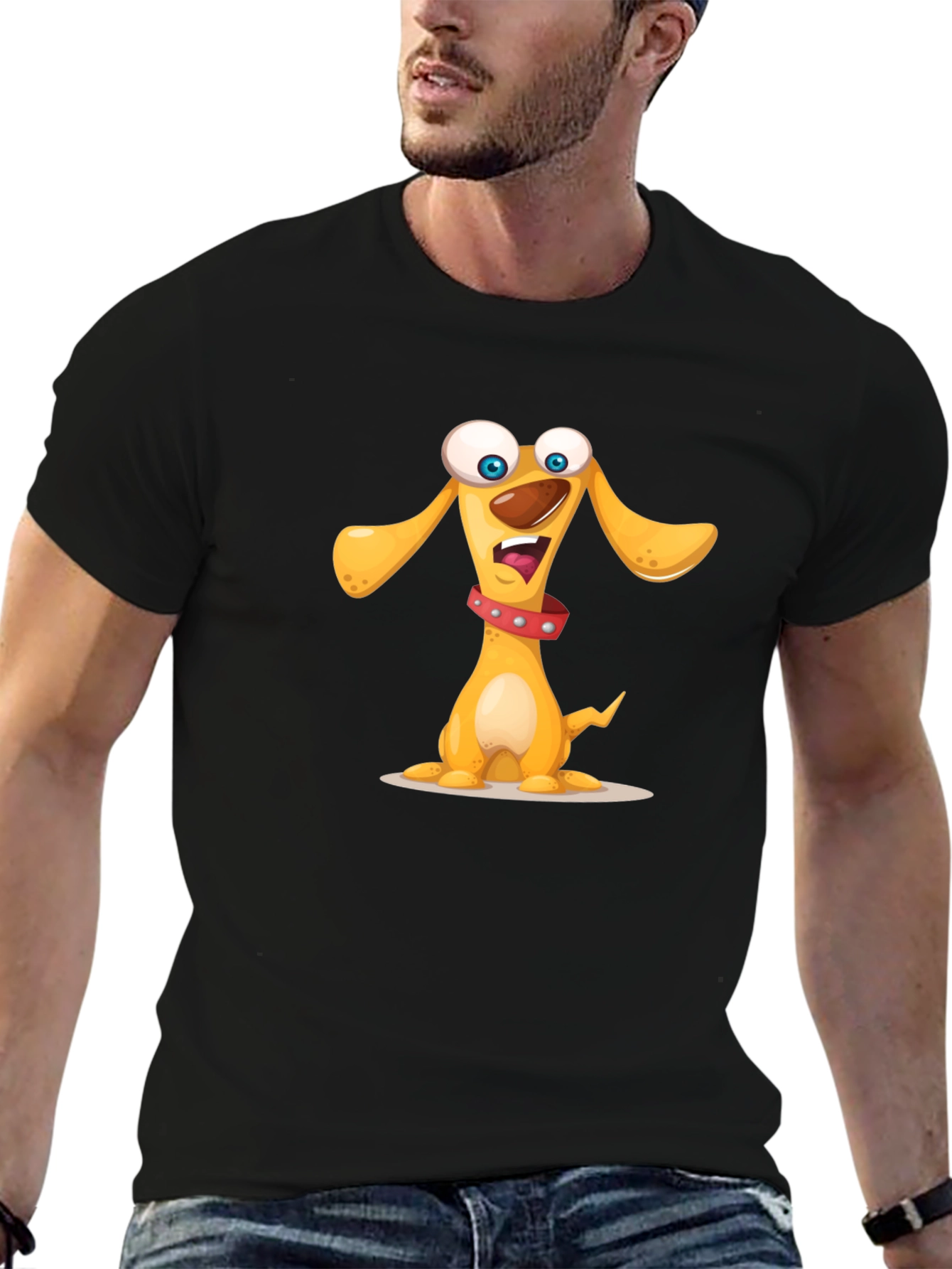 Black Cartoon Dog Graphic Black T-Shirt view 6