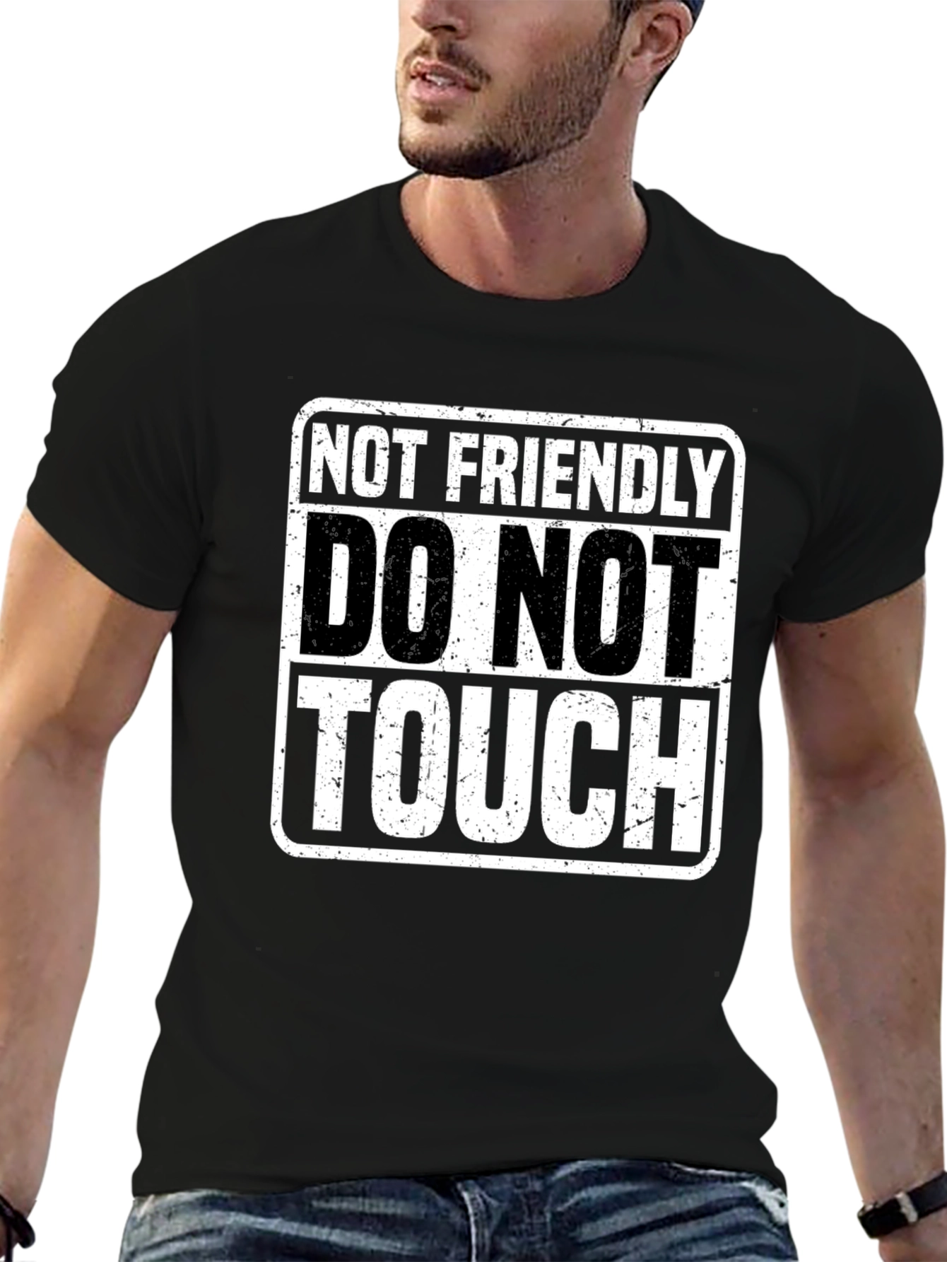 Black Not Friendly Tee - Do Not Touch Black Cotton T-Shirt view 6