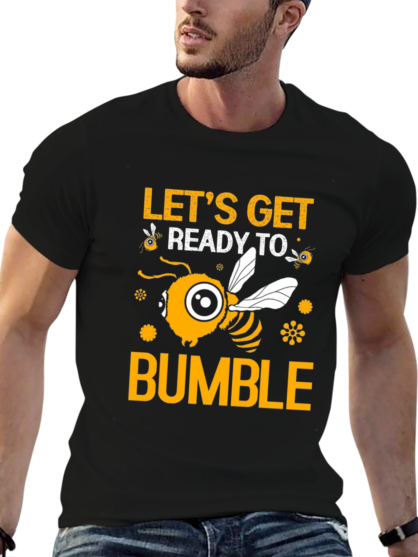 Black Let's Get Ready to Bumble Funny Bee T-Shirt view 6