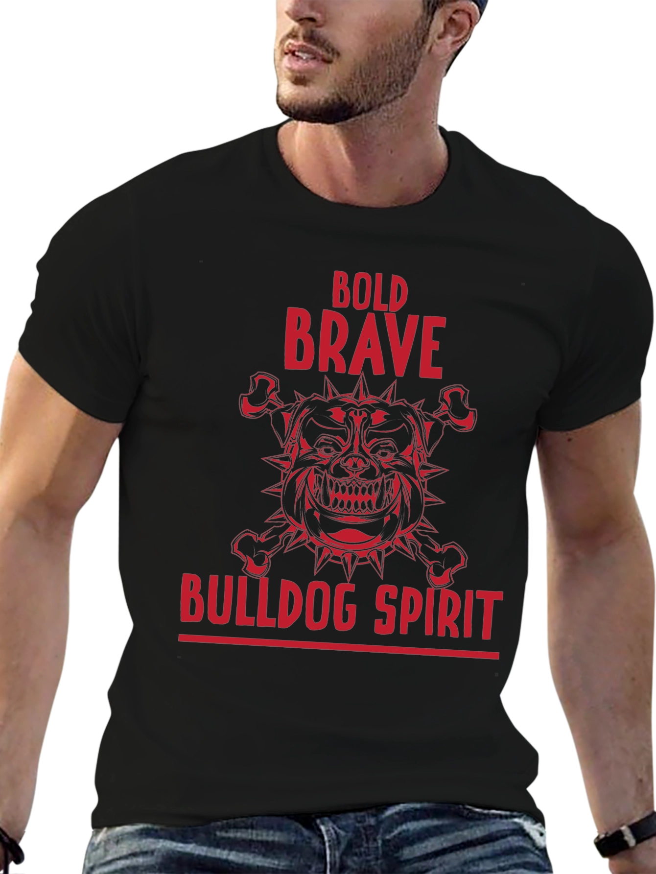 Black Bold Brave Bulldog Spirit Graphic T-Shirt view 6