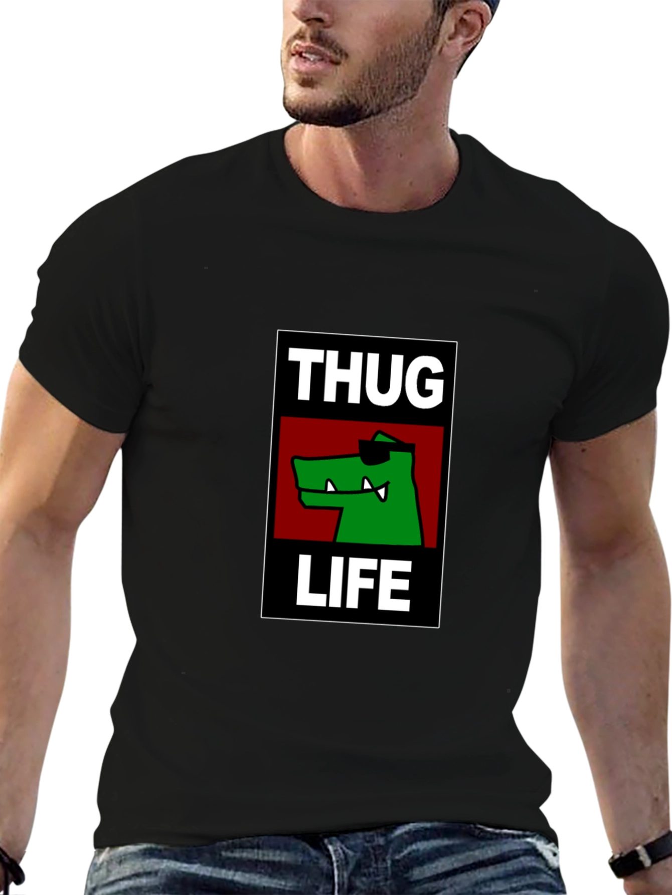 Black Thug Life Alligator Graphic Black T-Shirt view 6