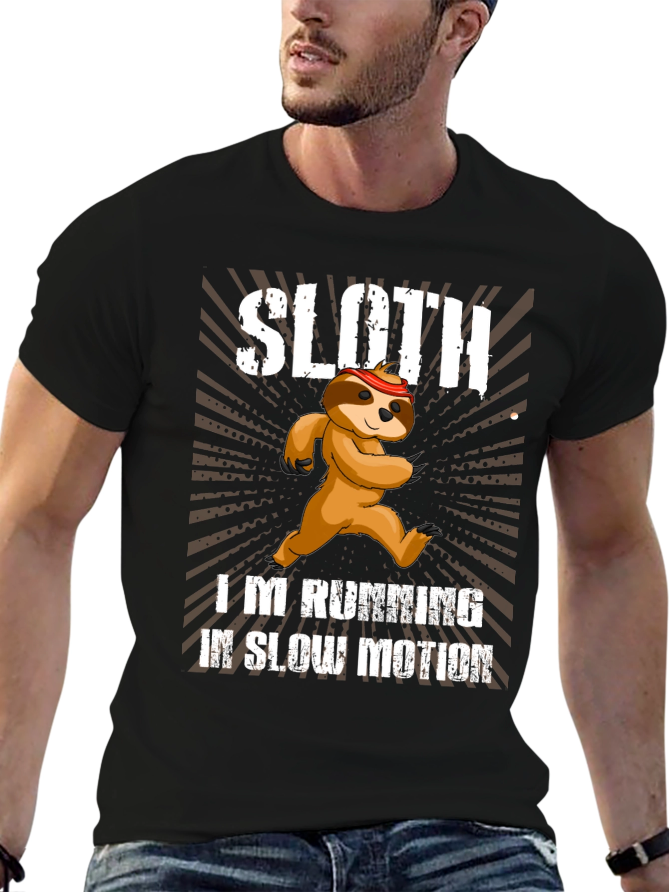 Black Running Sloth T-Shirt - Funny Slow Motion Design view 6