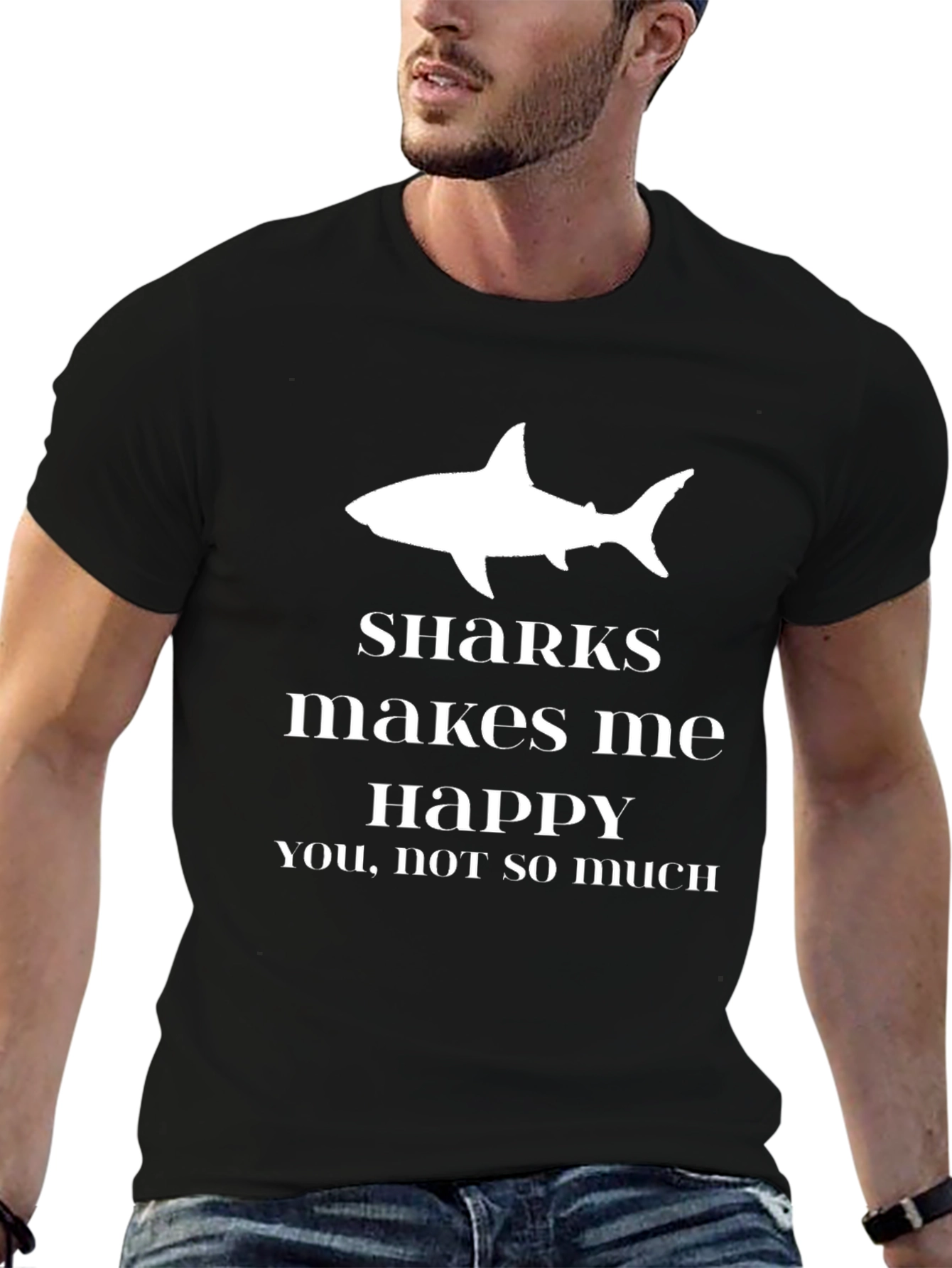 Black Sharks Make Me Happy Black T-Shirt view 6