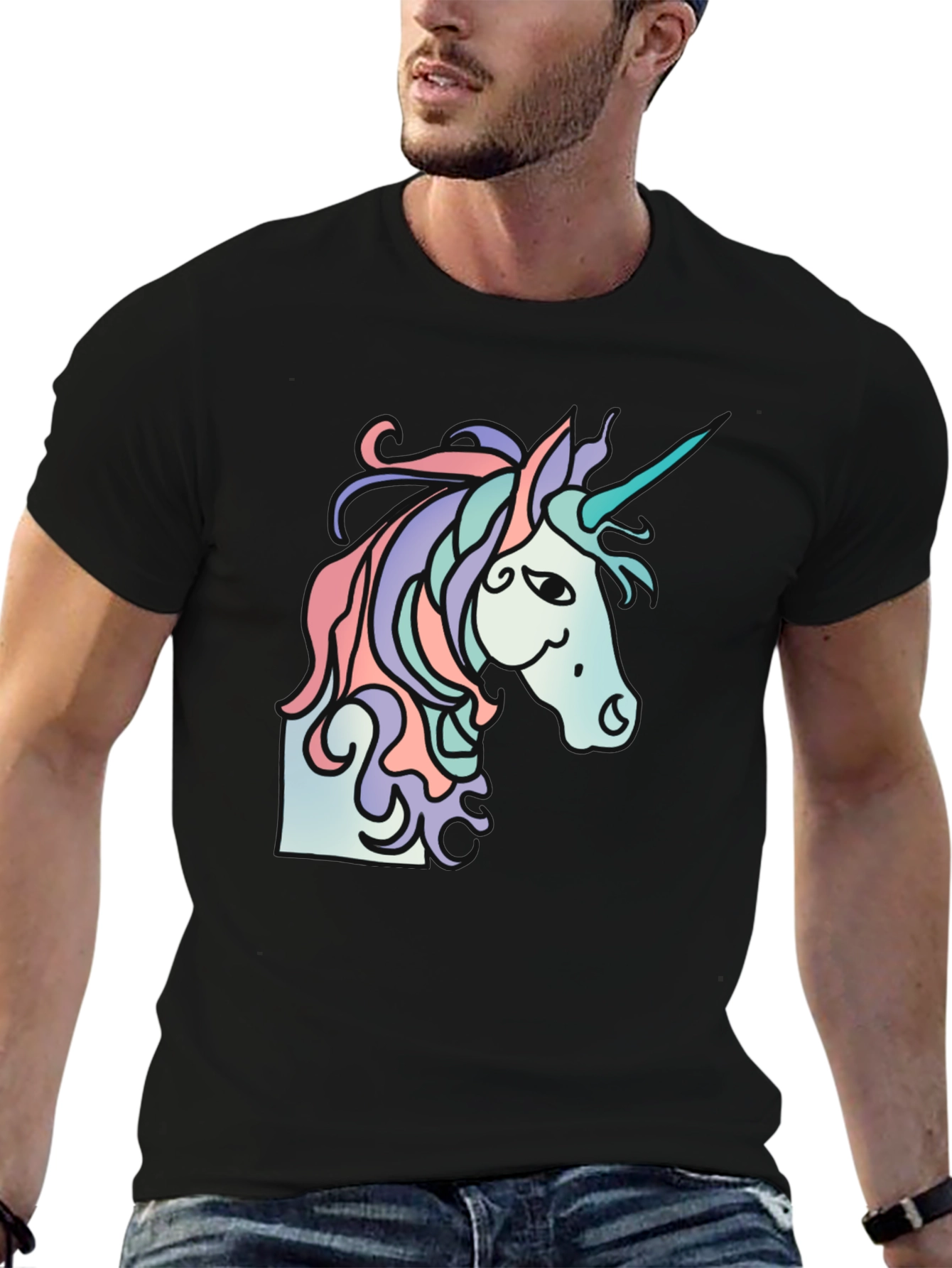 Black Unicorn Graphic Tee - Black Casual T-Shirt view 6