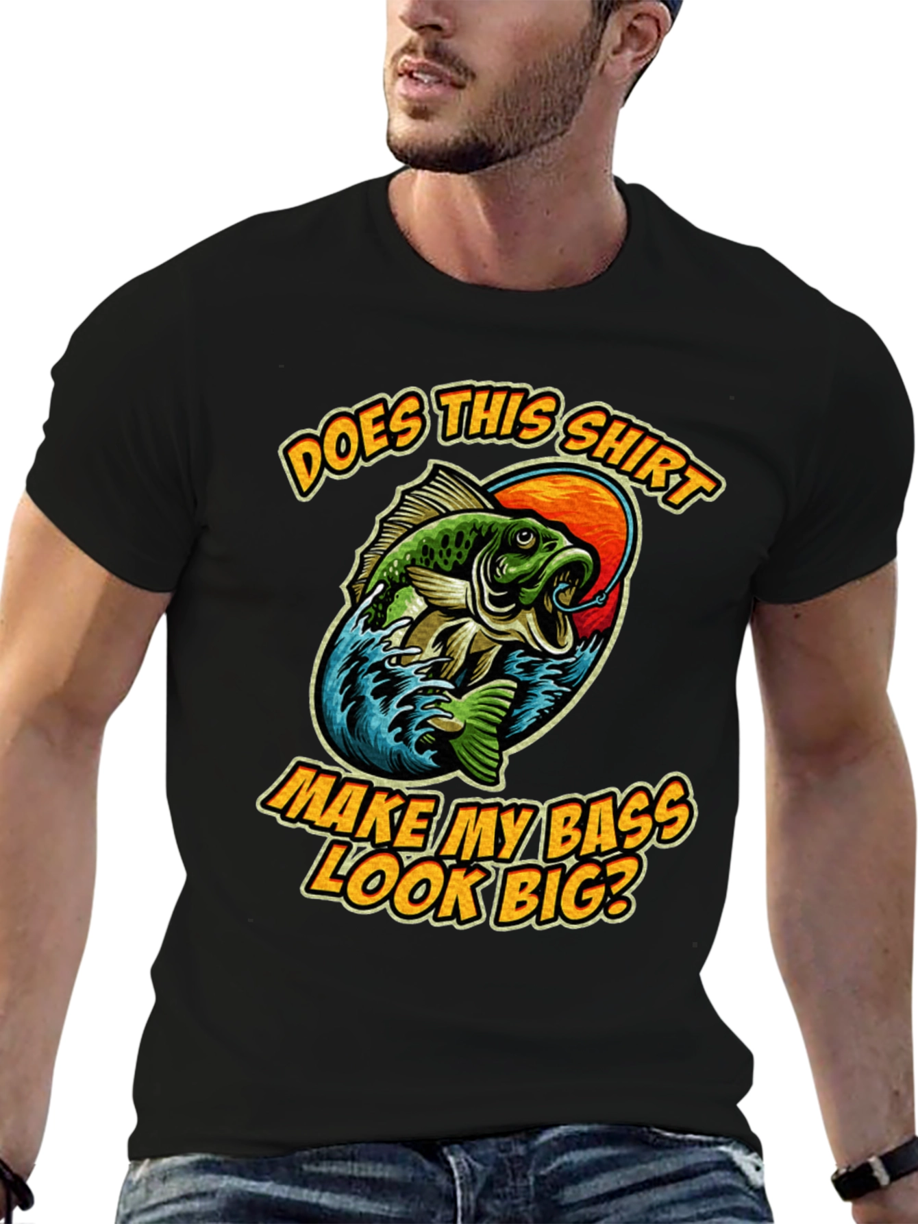 Black Funny Fishing T-Shirt - Make My Bass Look Big? view 6
