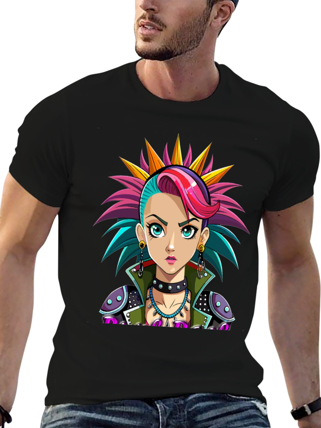 Black Punk Rock Girl T-Shirt - Unique Graphic Tee view 6