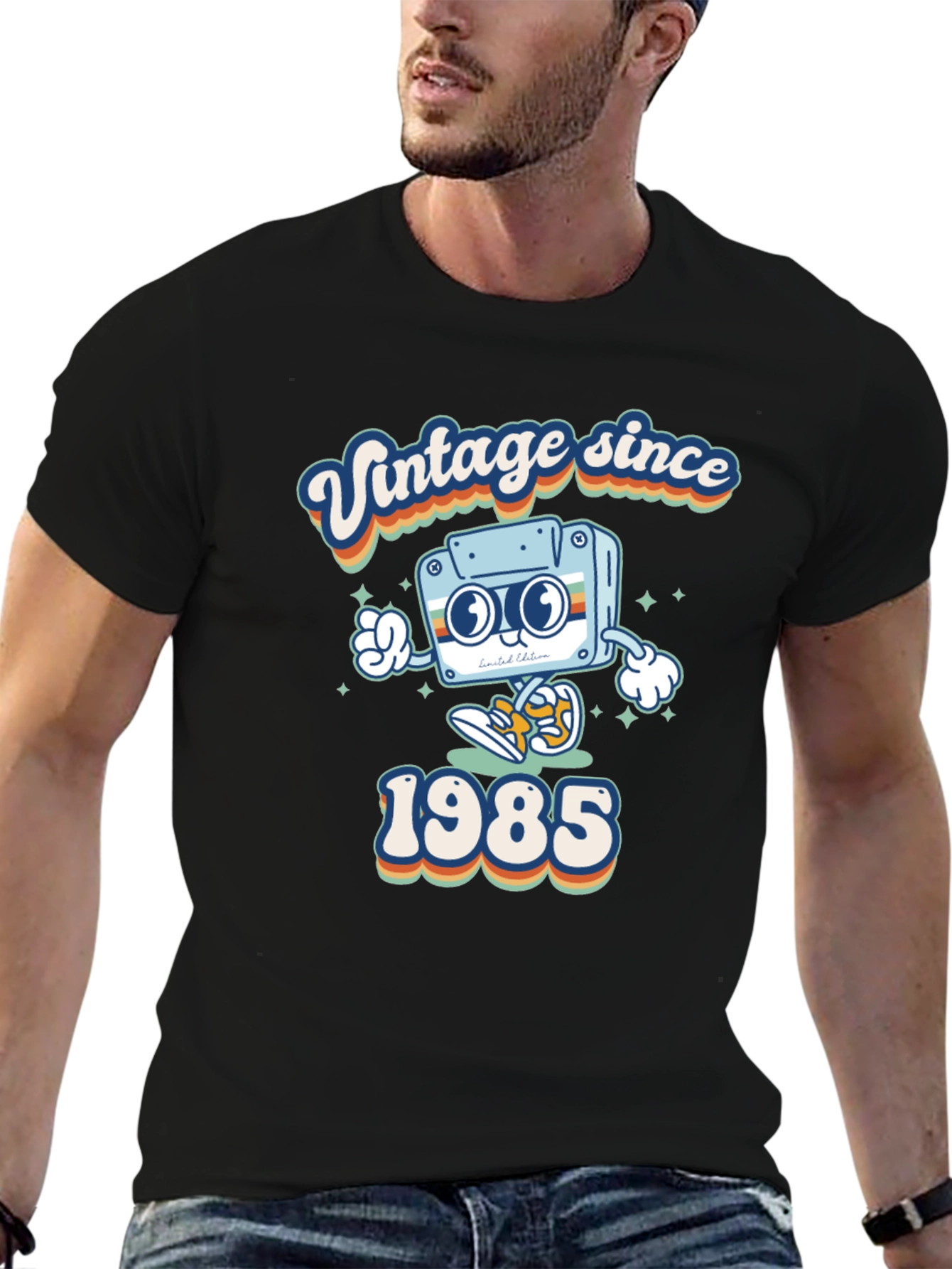 Black Vintage Since 1985 T-Shirt Retro Cassette Graphic Tee view 6