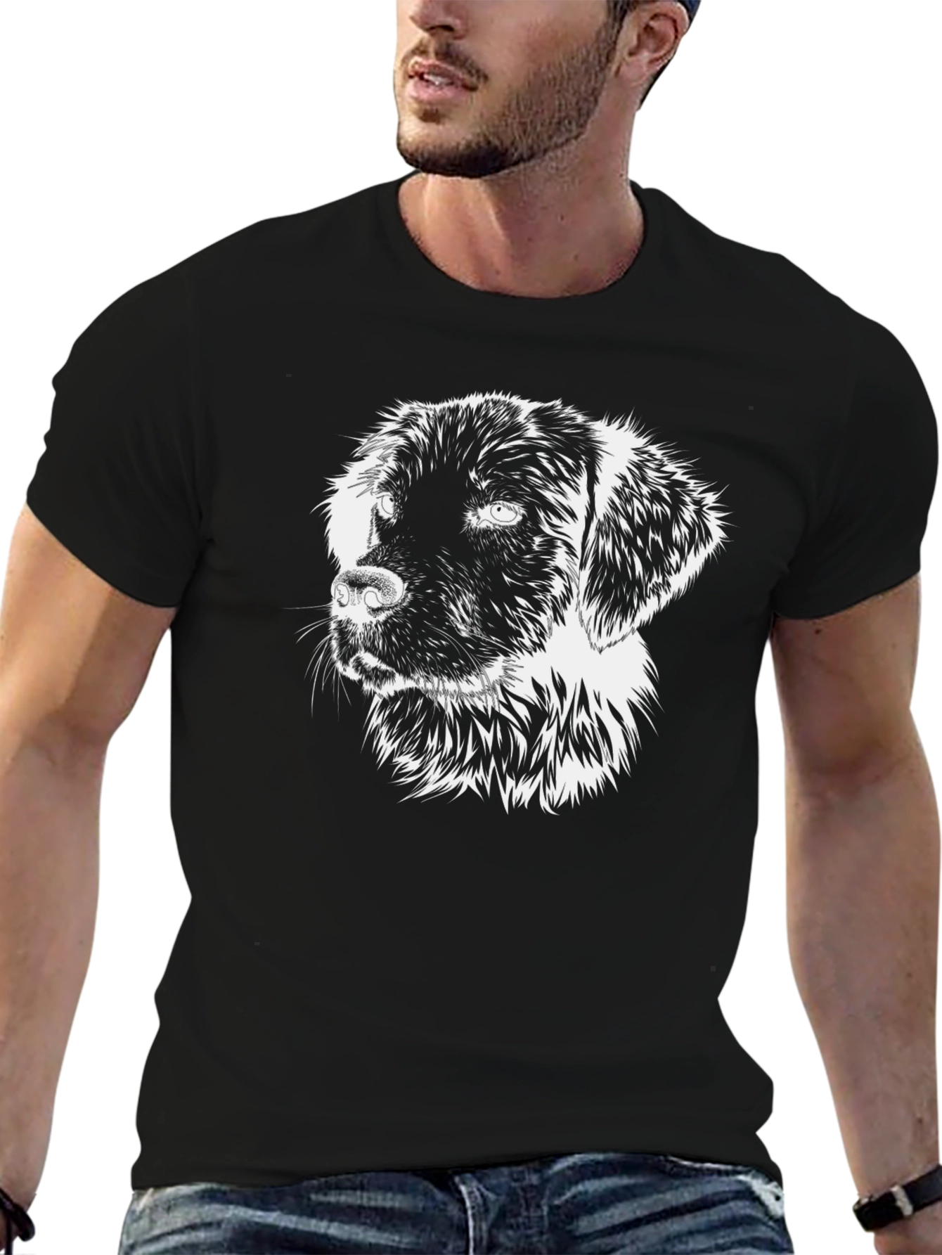 Black Dog Portrait Graphic Tee - Black Cotton Blend T-Shirt view 6