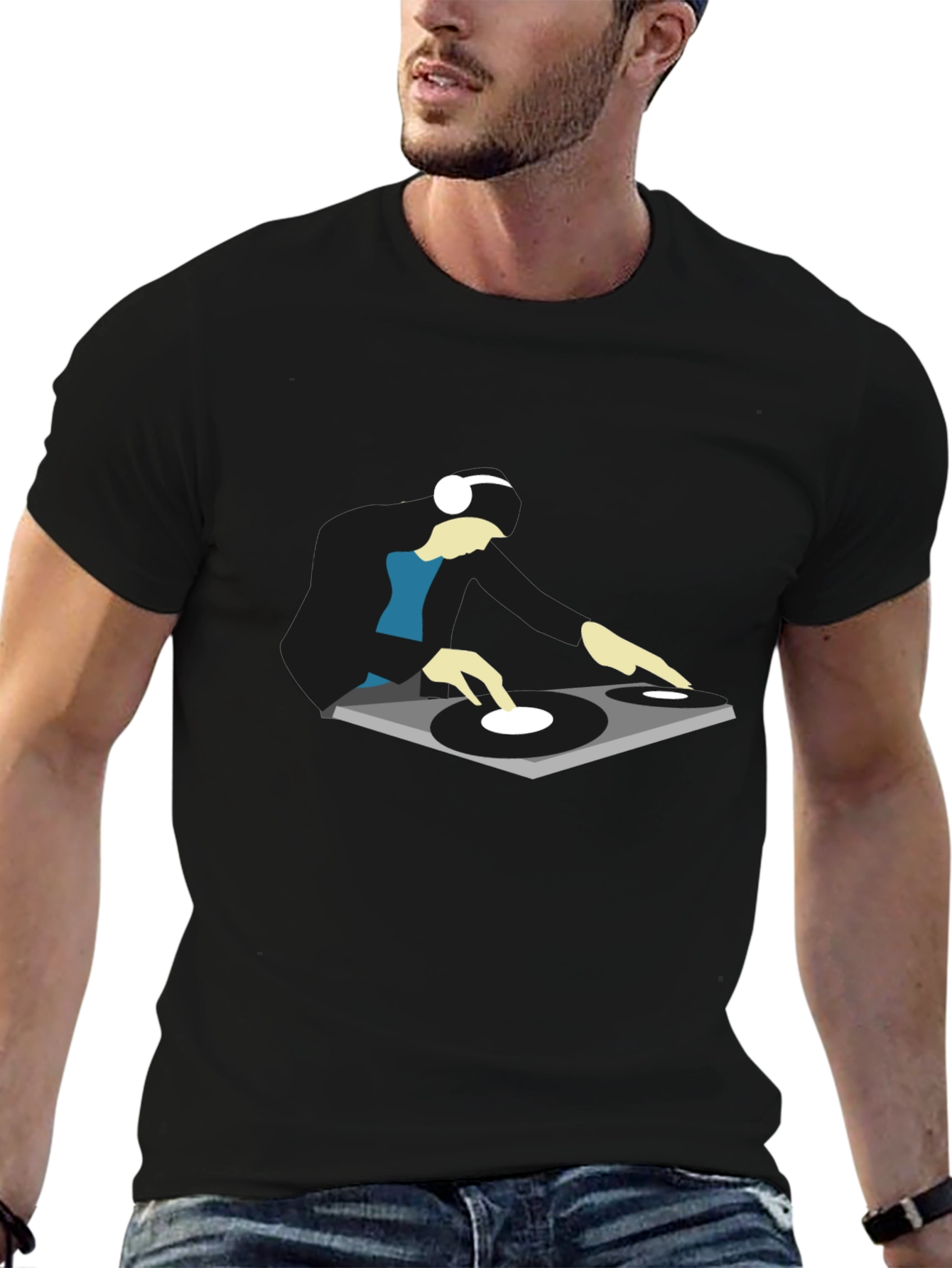 Black DJ Graphic Tee - Cool Turntable Design view 6