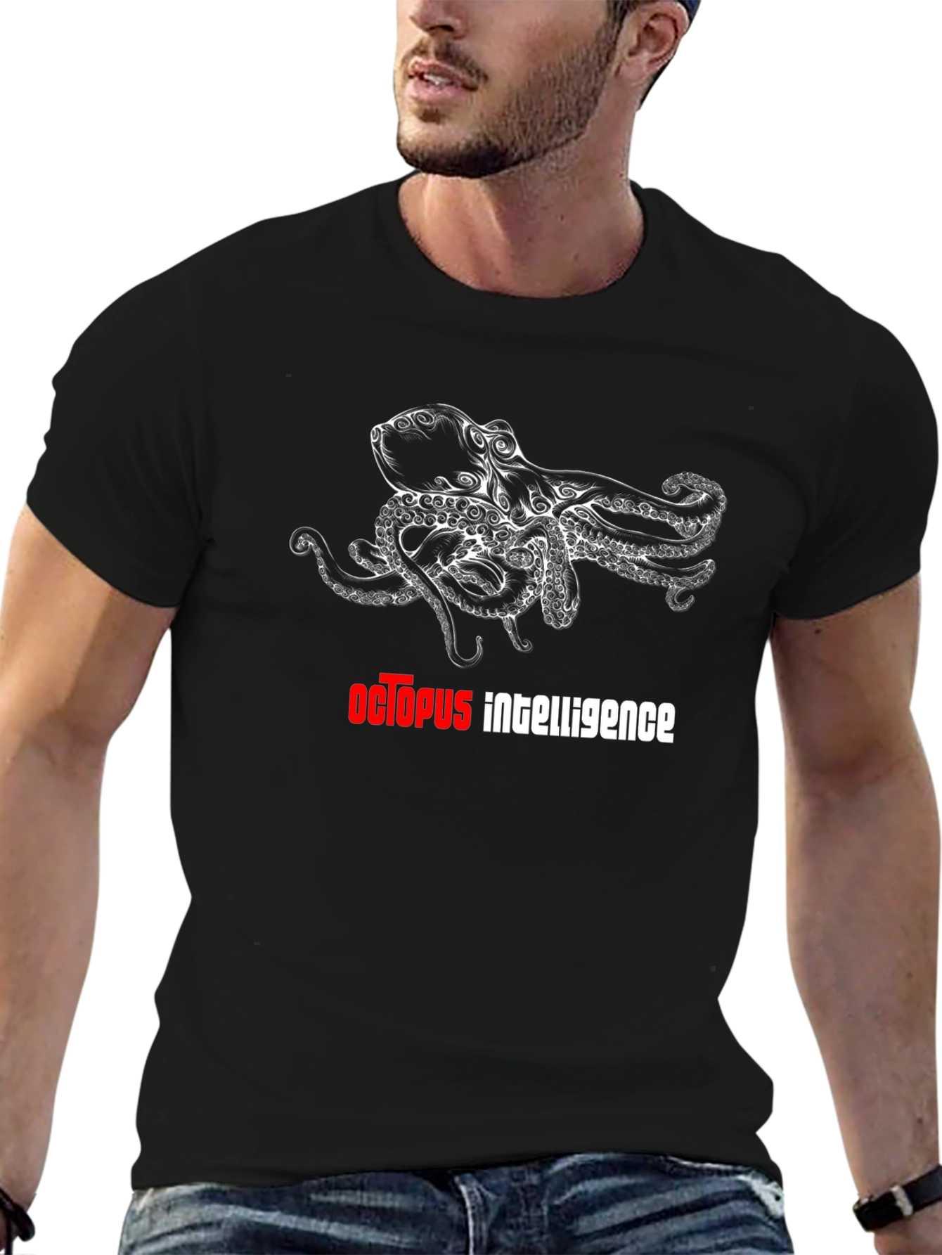 Black Octopus Intelligence Graphic Black T-Shirt view 6