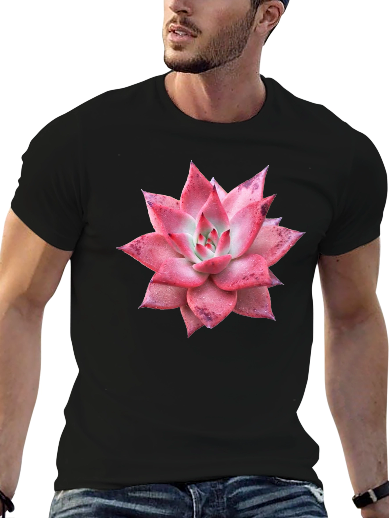 Black Succulent Graphic Tee - Black Cotton T-Shirt view 6