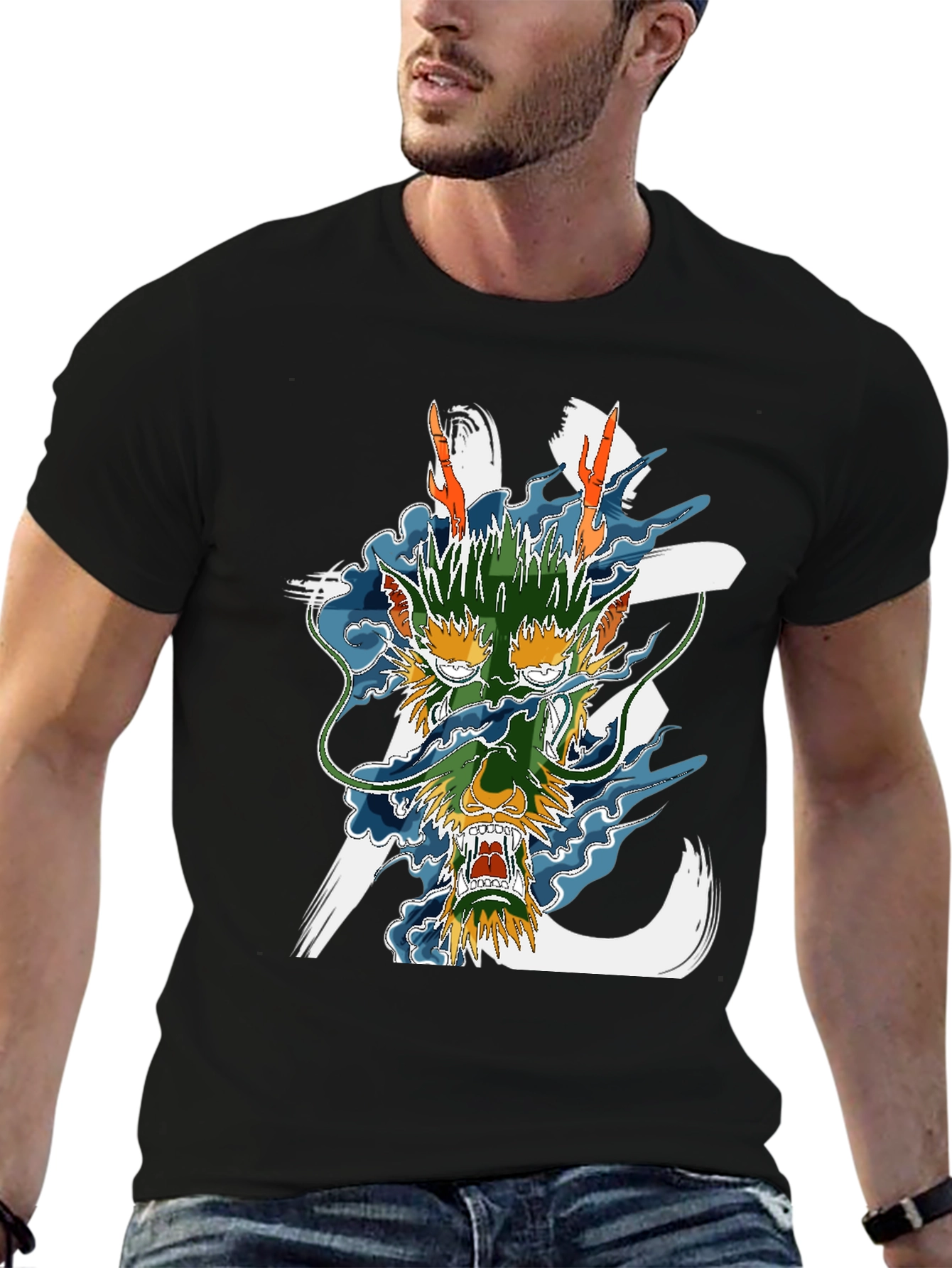 Black Dragon Graphic Print Black T-Shirt view 6