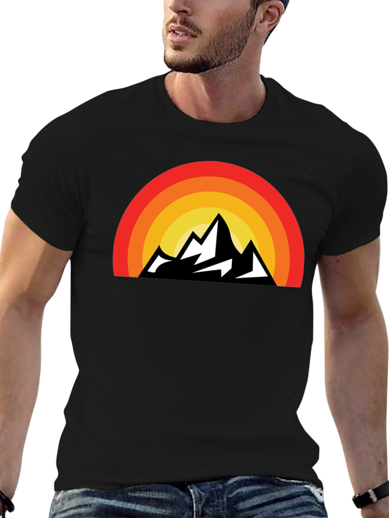 Black Retro Mountain Sunset Graphic Tee view 6
