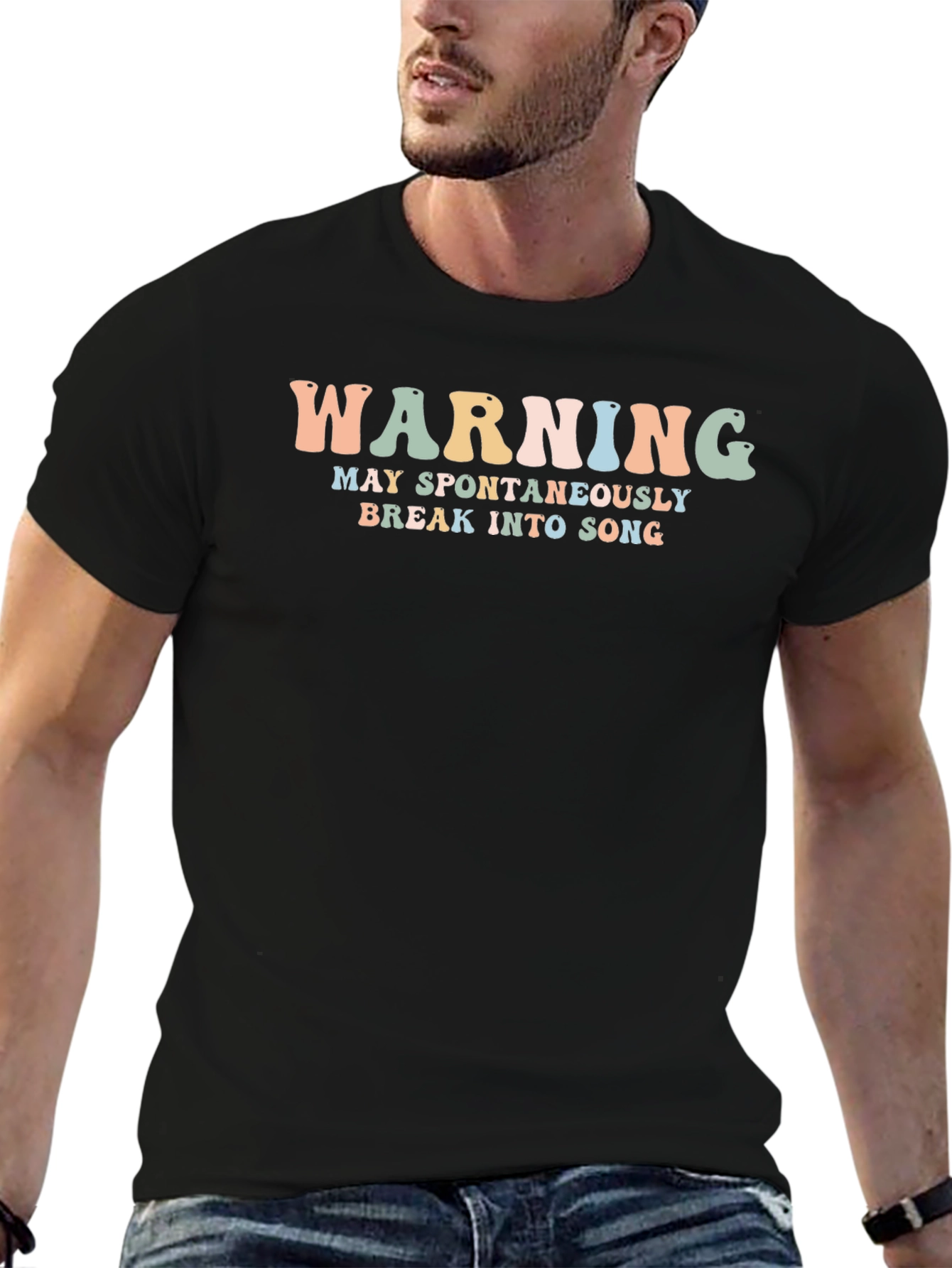 Black Warning: May Spontaneously Break Into Song T-Shirt view 6
