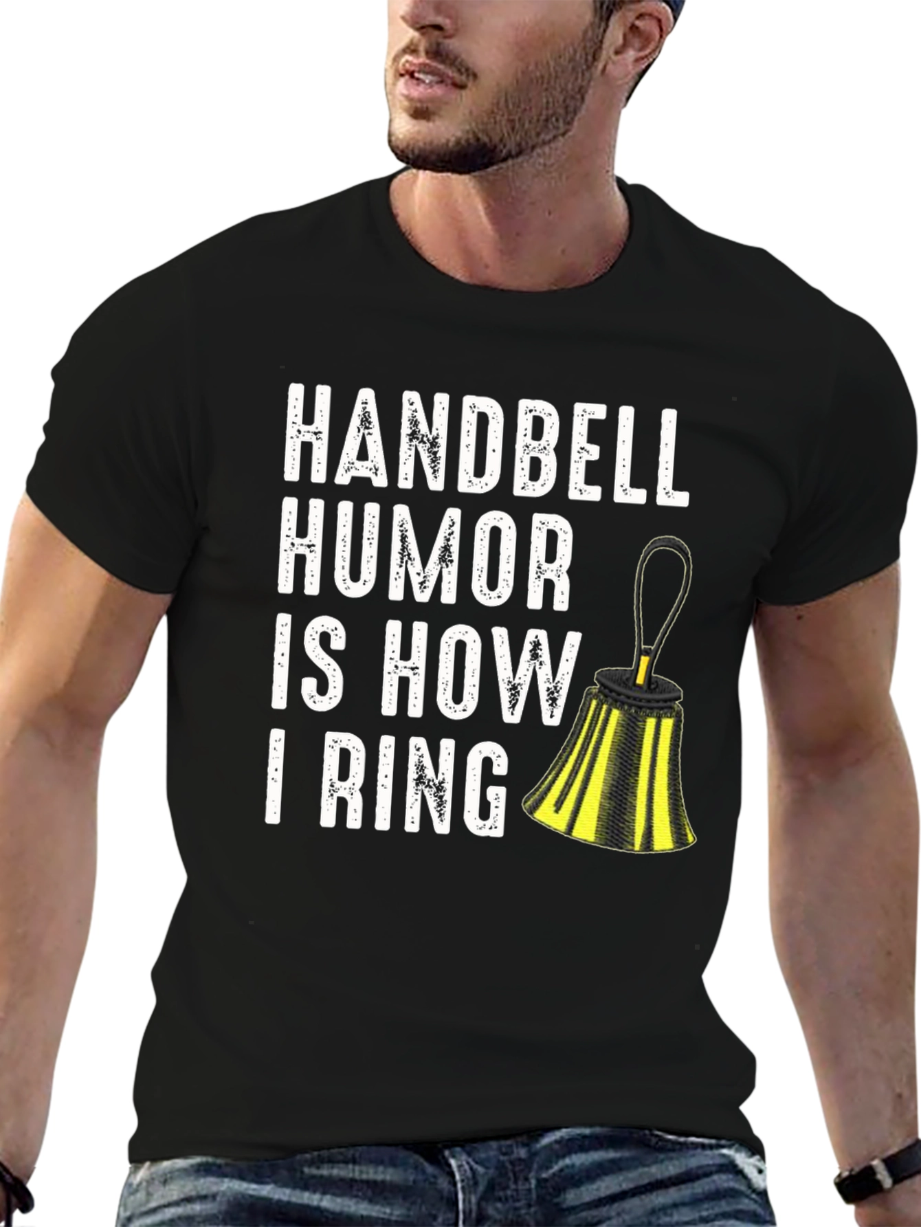Black Handbell Humor T-Shirt - 'I Ring' Design view 6