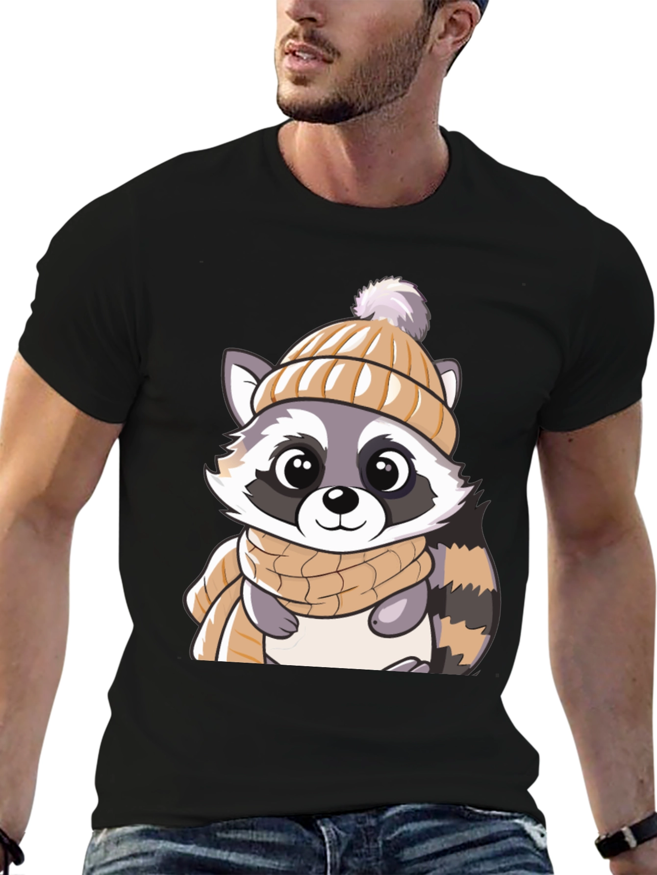 Black Cute Raccoon Graphic Tee view 6