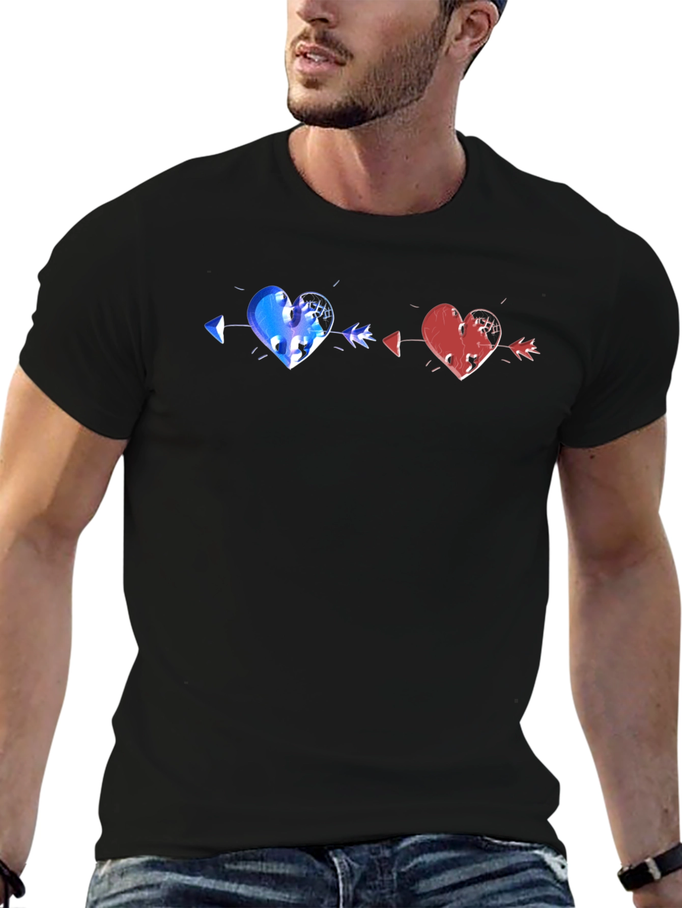 Black Heart Arrow T-Shirt - Black Cotton Graphic Tee view 6