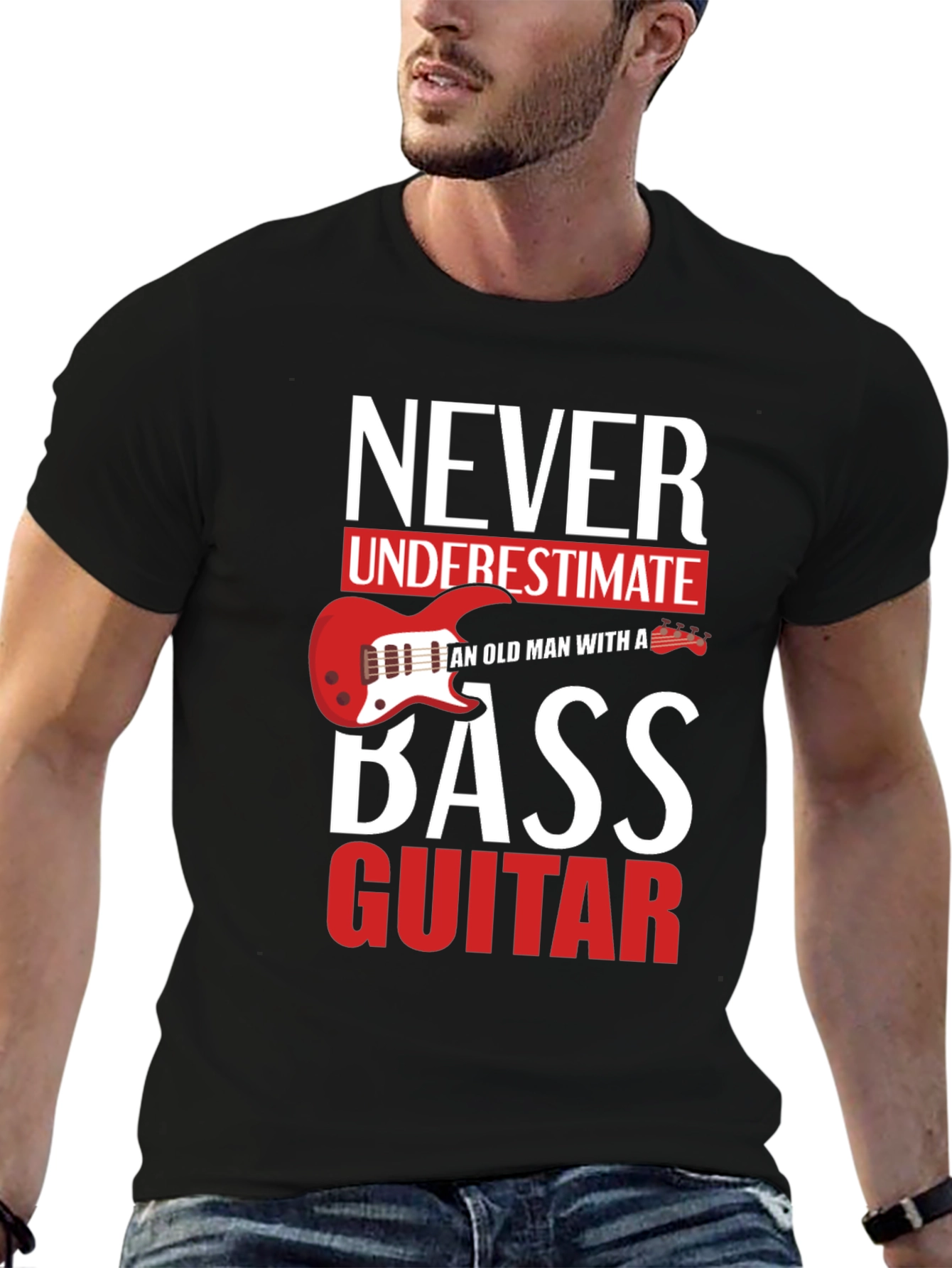 Black Never Underestimate Old Man With a Bass Guitar T-Shirt view 6
