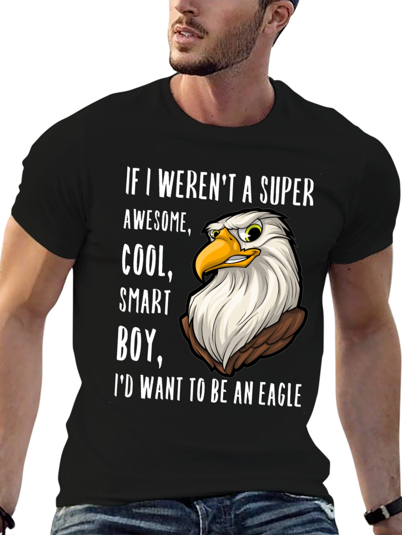 Black Funny Eagle T-Shirt - Super Awesome Cool Smart Boy Design view 6