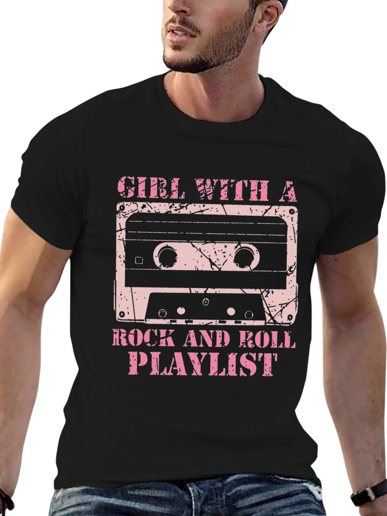 Black Girl With a Rock and Roll Playlist Graphic T-Shirt view 6