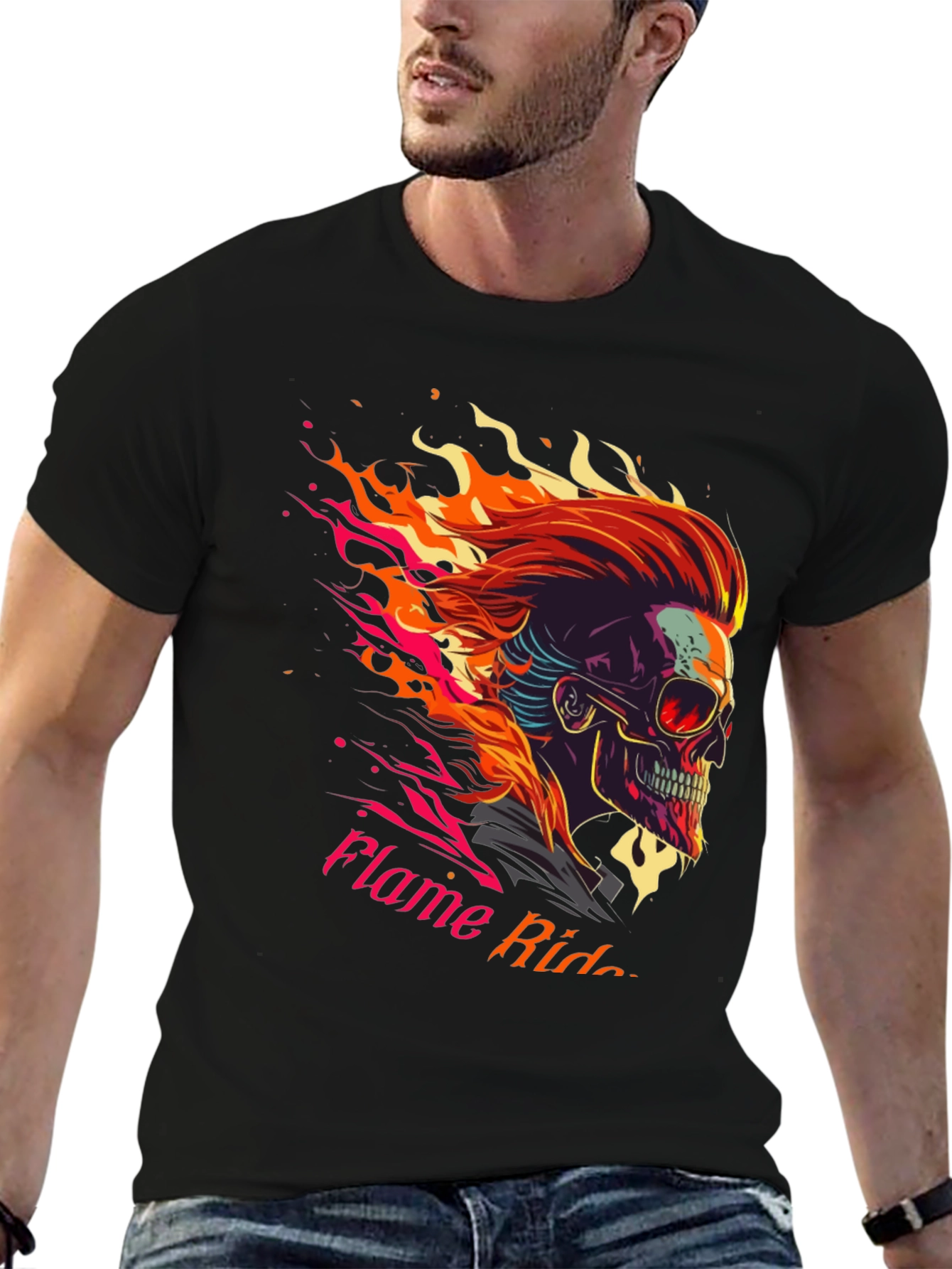 Black Flame Rider Graphic T-Shirt view 6