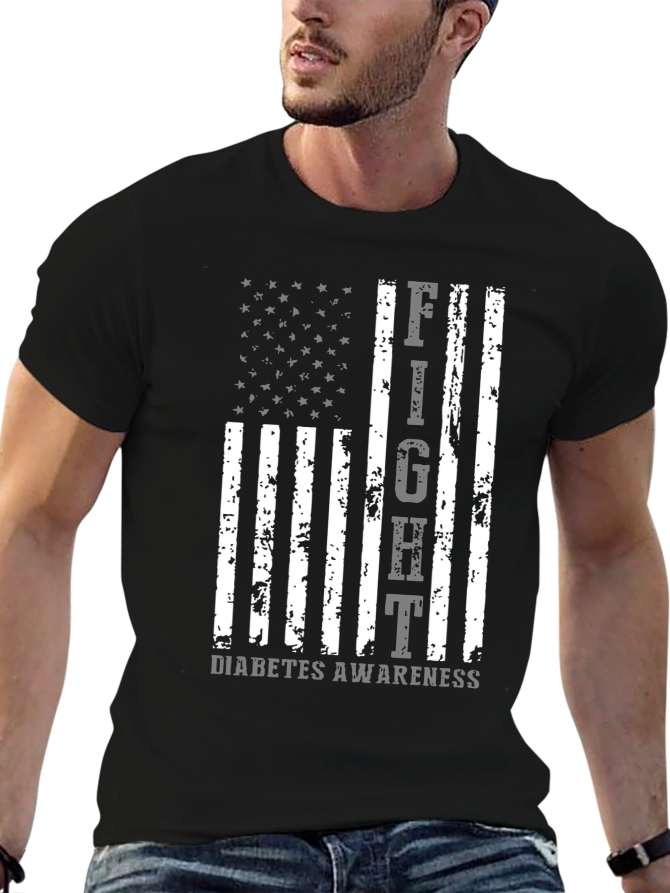 Black Fight Diabetes Awareness American Flag T-Shirt view 6