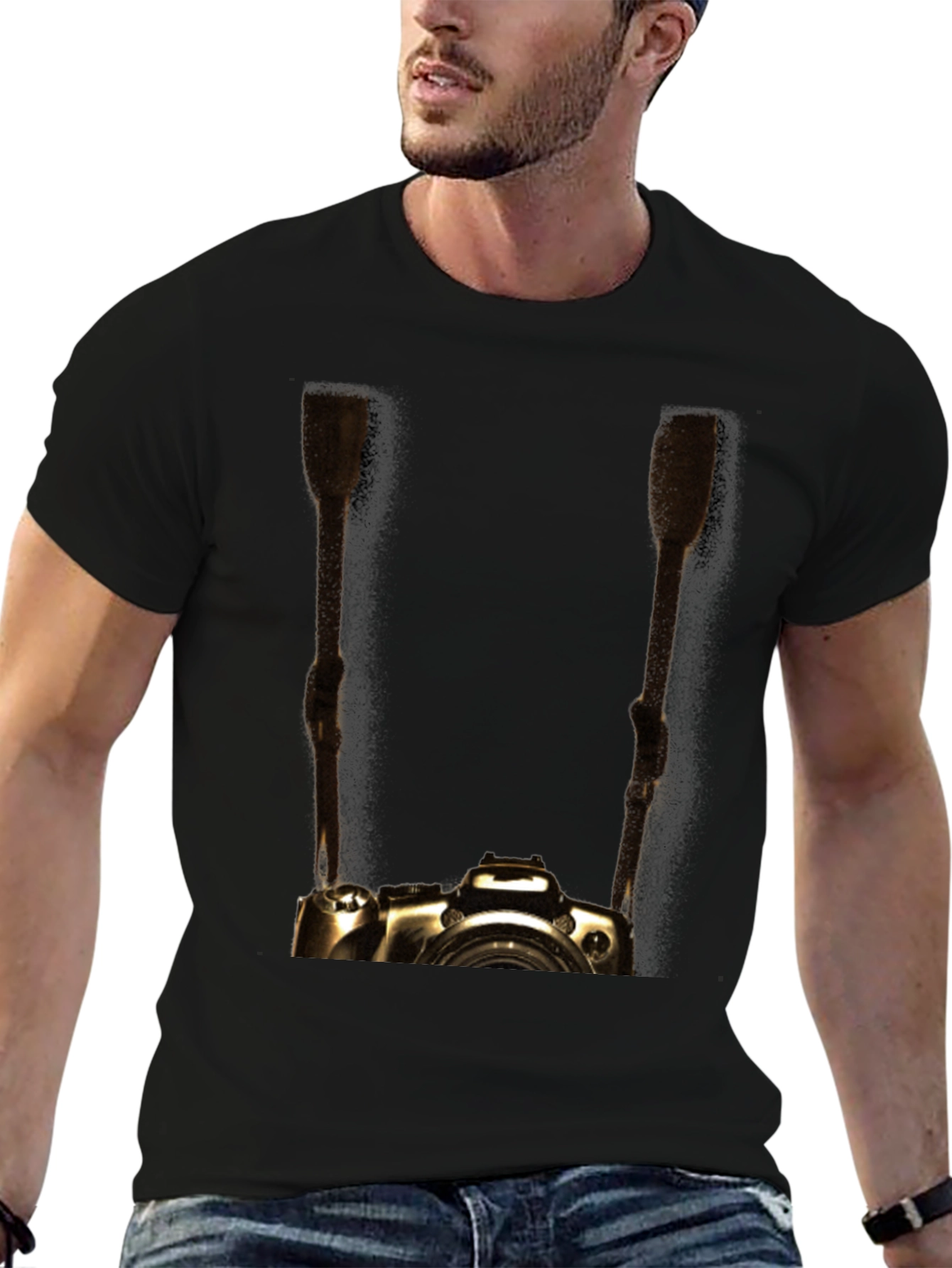 Black Golden Camera Graphic Tee - Photographer's Style view 6