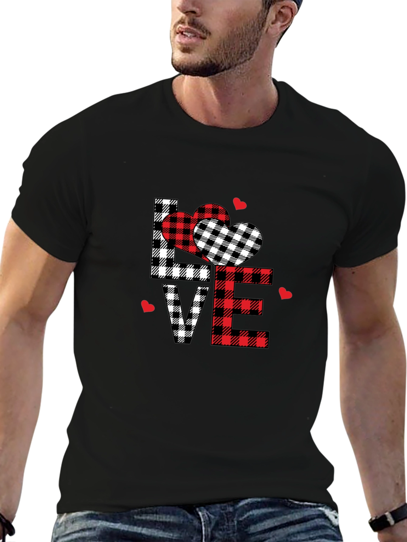 Black Love Plaid Graphic Tee view 6