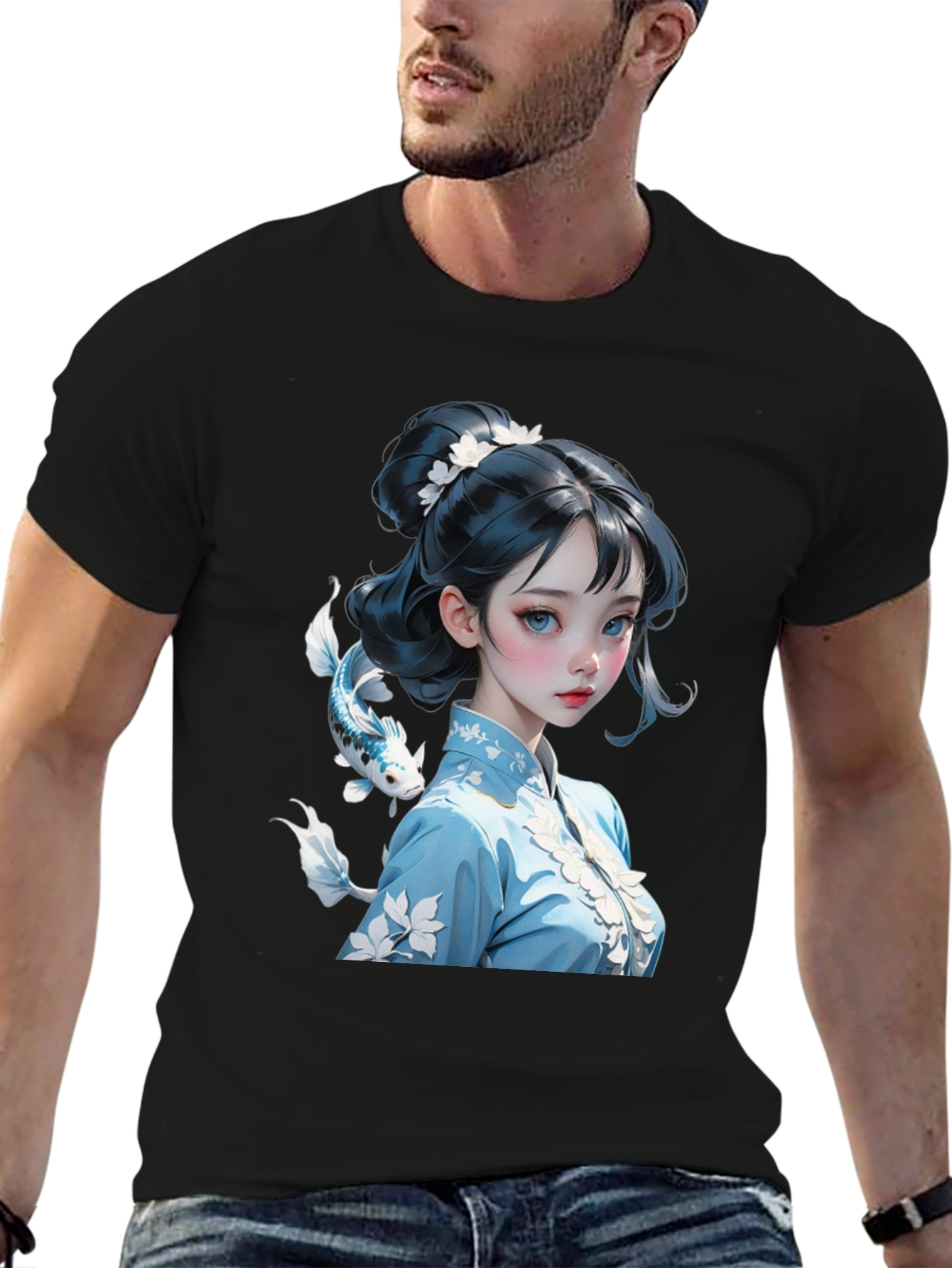 Black Anime Girl Graphic Tee - Stylish Black Cotton Blend Shirt view 6