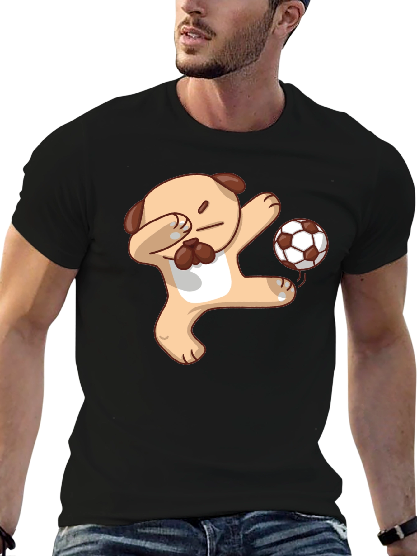 Black Funny Pug Soccer Dab T-Shirt view 6