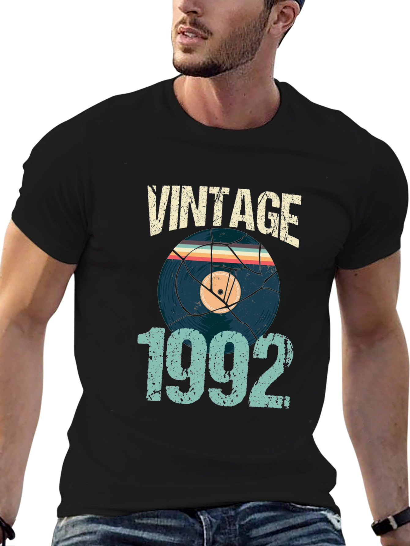 Black Vintage 1992 Vinyl Record T-Shirt view 6