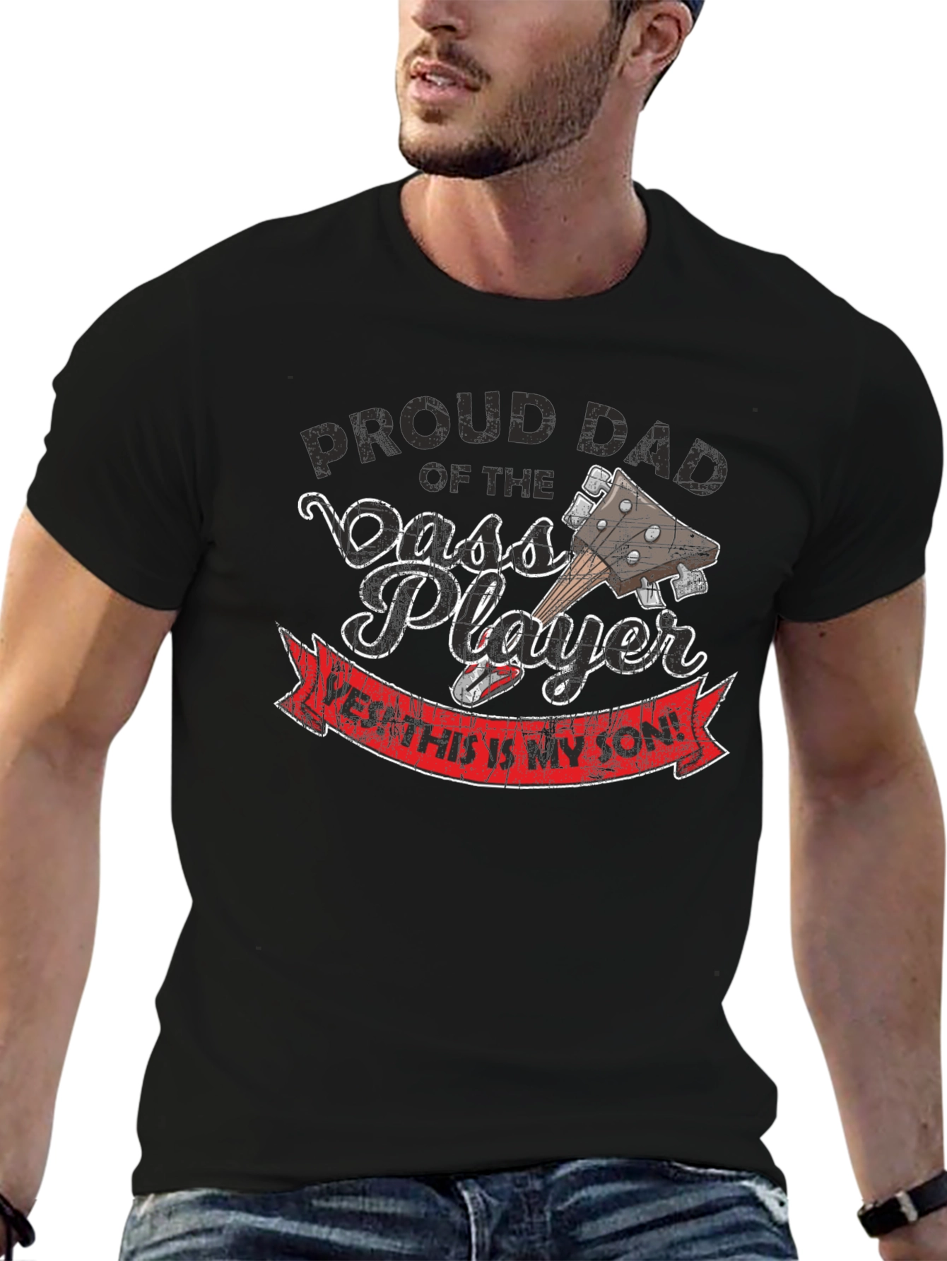 Black Proud Dad of Bass Player T-Shirt view 6
