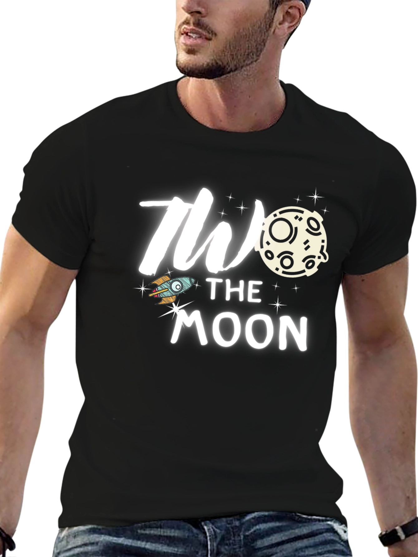 Black To the Moon Graphic Tee, Trendy Black T-Shirt view 6