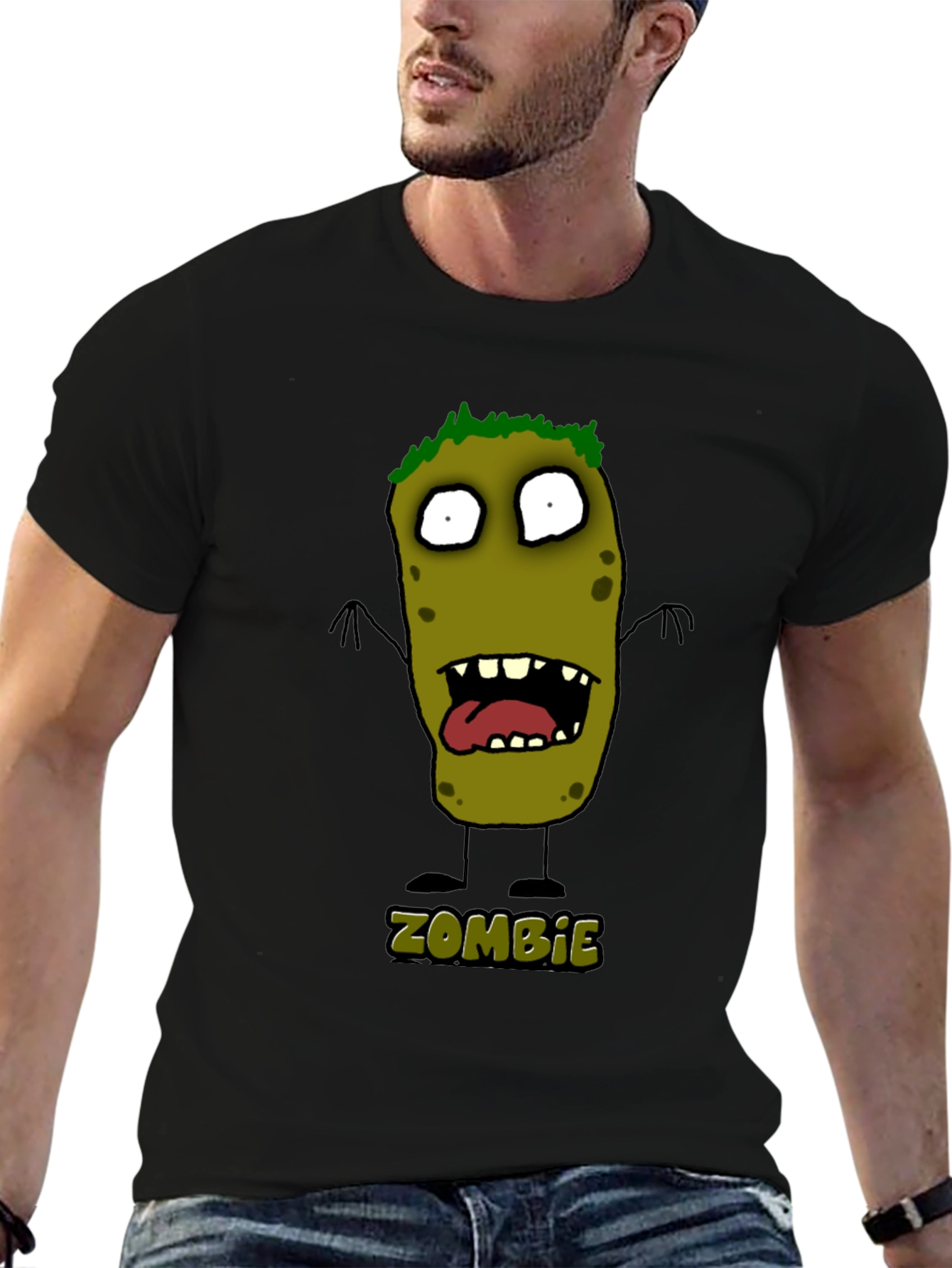Black Zombie Cartoon Graphic Black T-Shirt view 6