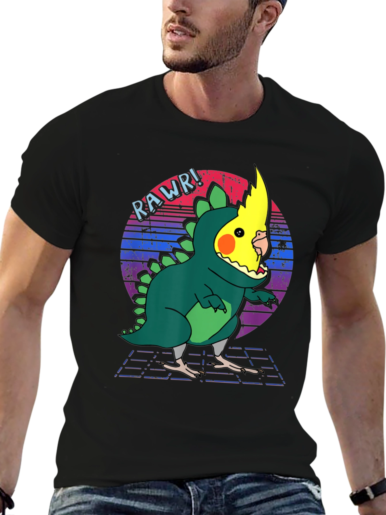 Black Funny Cockatiel Dinosaur T-Shirt view 6