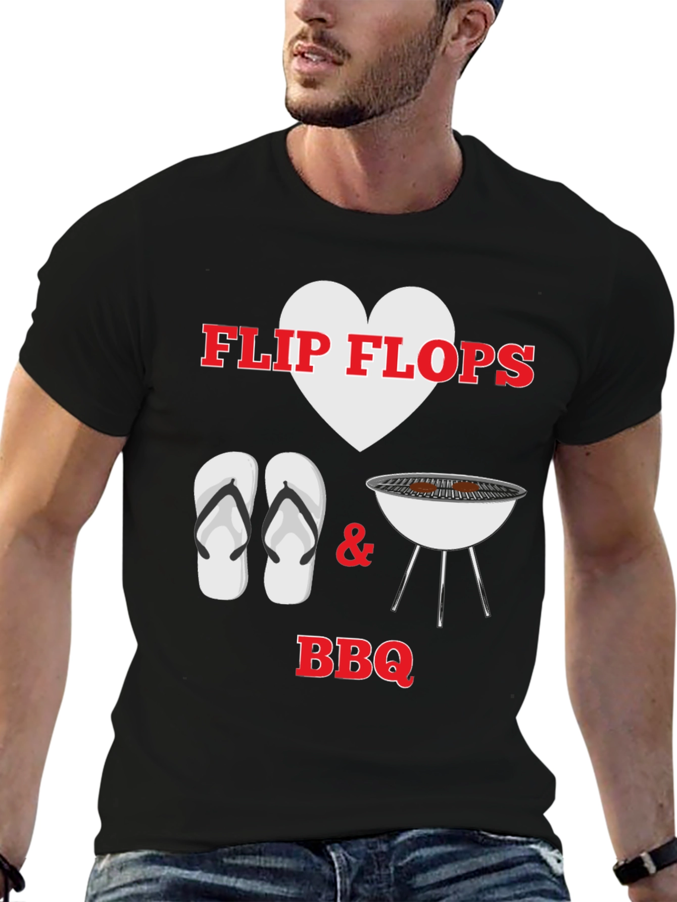 Black Flip Flops Heart BBQ T-Shirt view 6