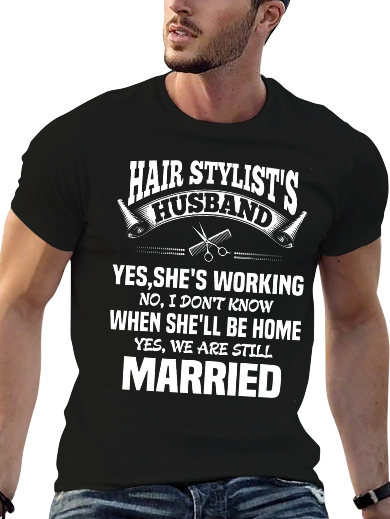 Black Hair Stylist's Husband Funny T-Shirt view 6