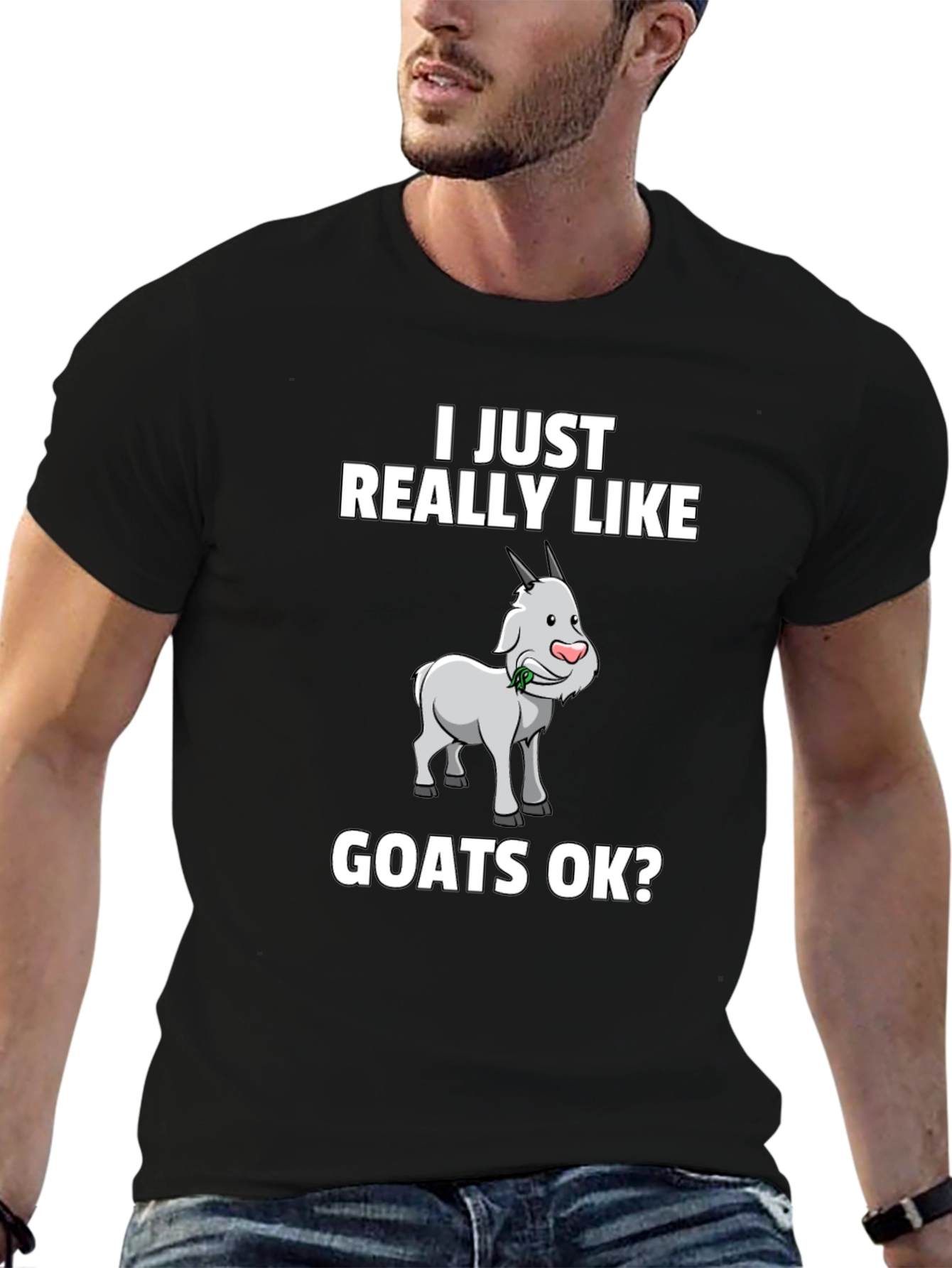 Black I Just Really Like Goats OK? Graphic Tee view 6