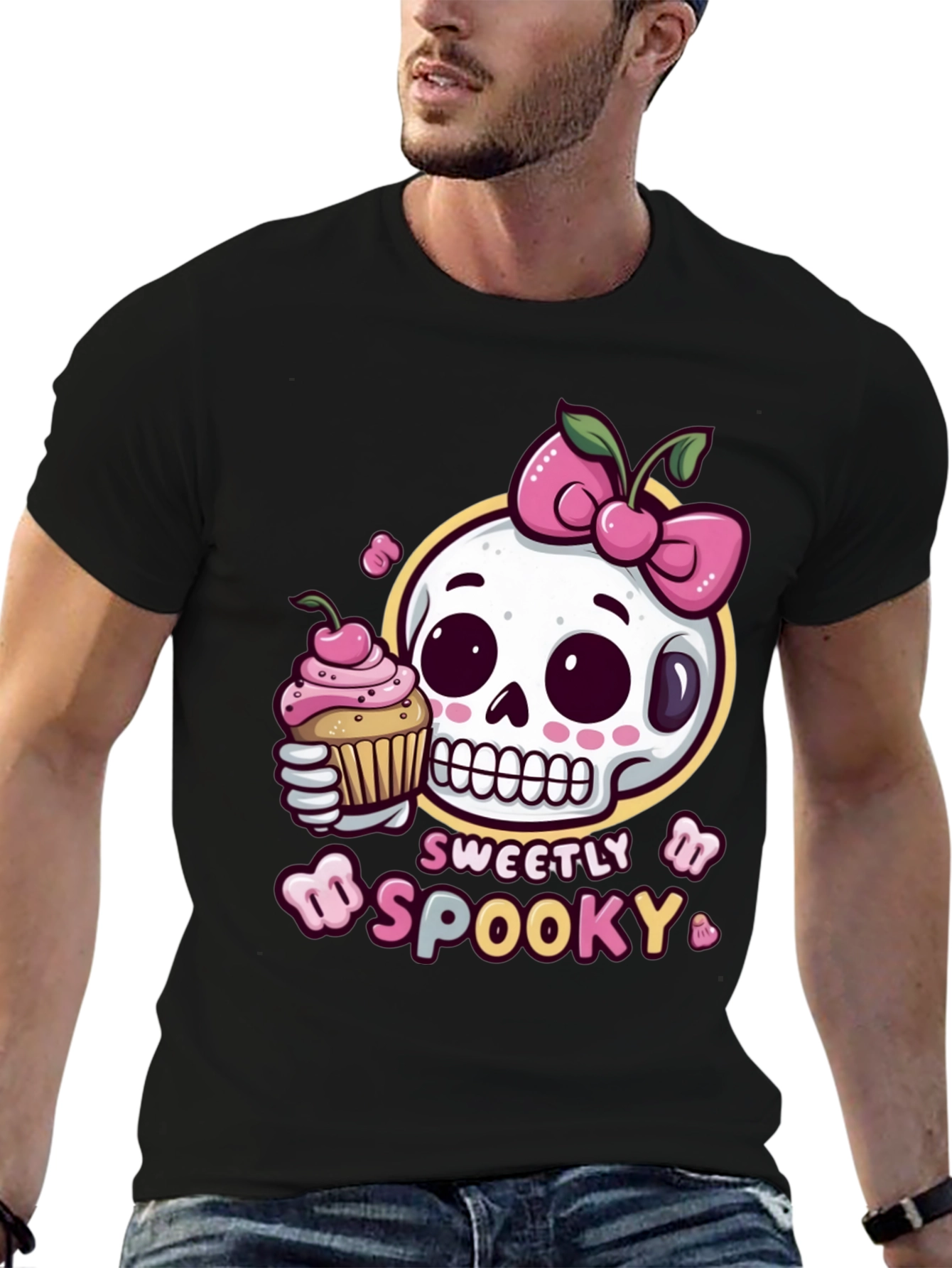 Black Sweetly Spooky Skull T-Shirt view 6
