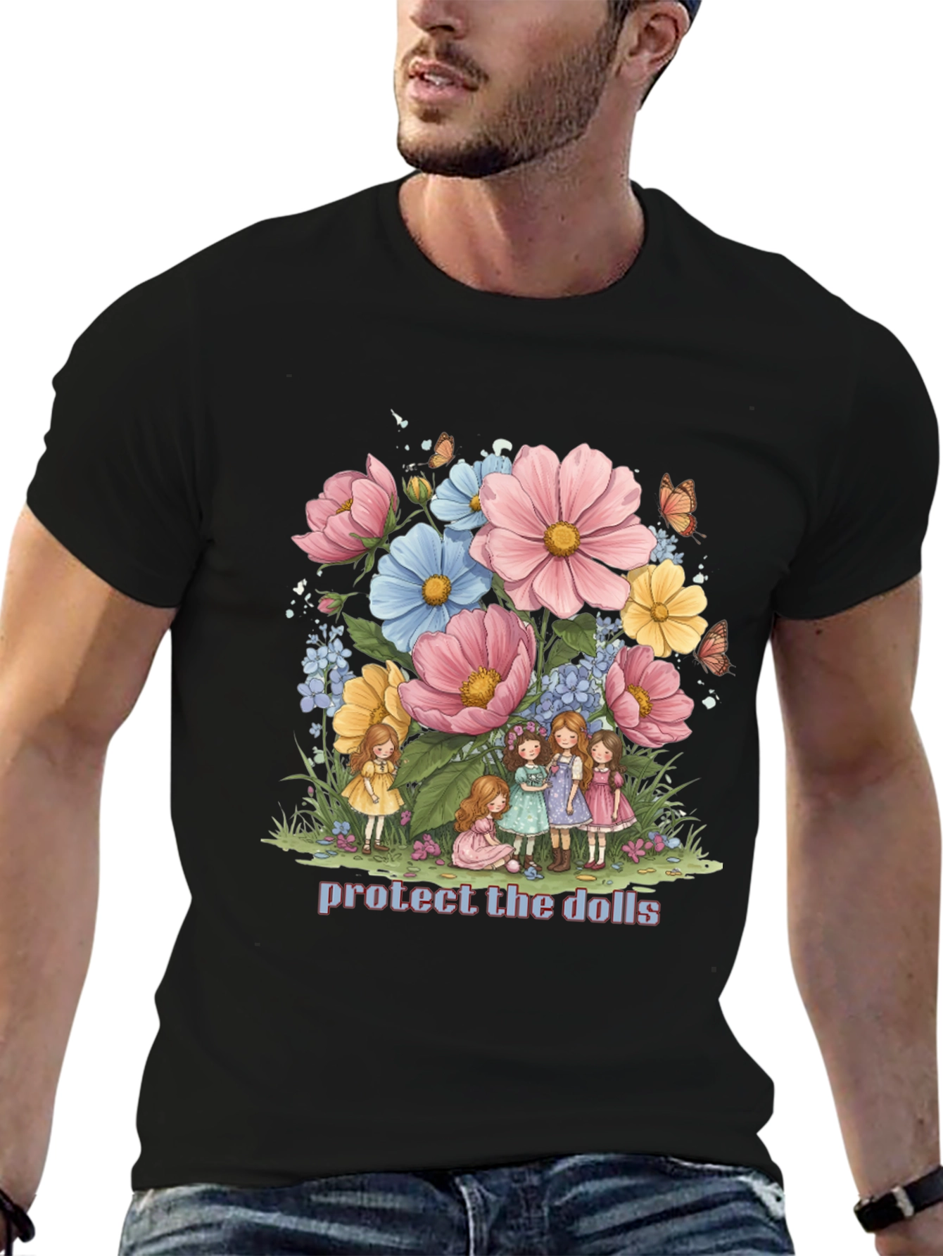 Black Protect the Dolls Graphic Tee - Black Cotton Blend view 6