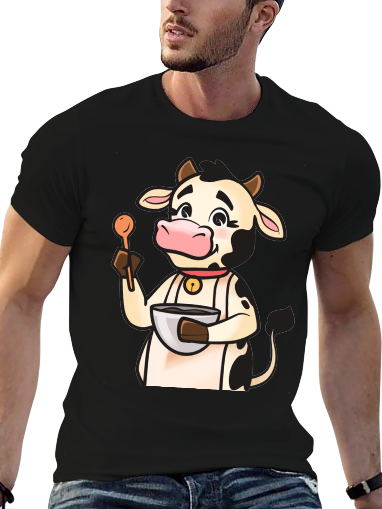 Black Cow Chef T-Shirt - Cute Cartoon Cooking Tee view 6