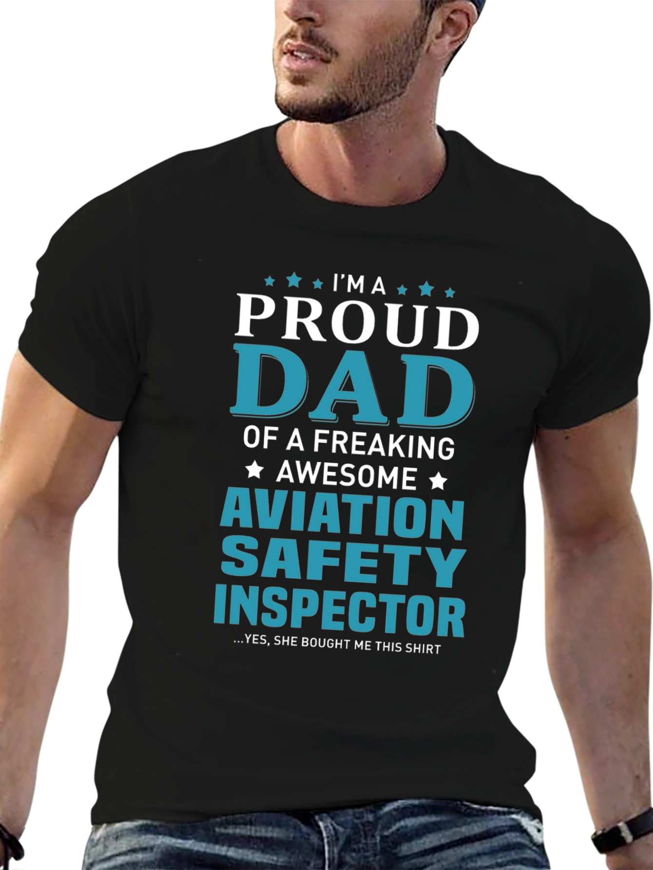 Black Proud Aviation Safety Inspector Dad Graphic T-Shirt view 6