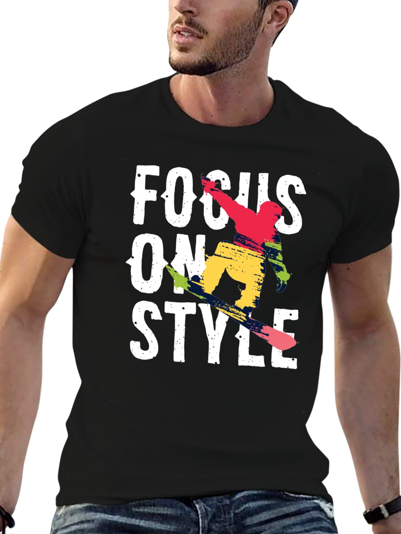 Black Focus on Style Graphic Tee | Trendy Black Cotton Shirt view 6