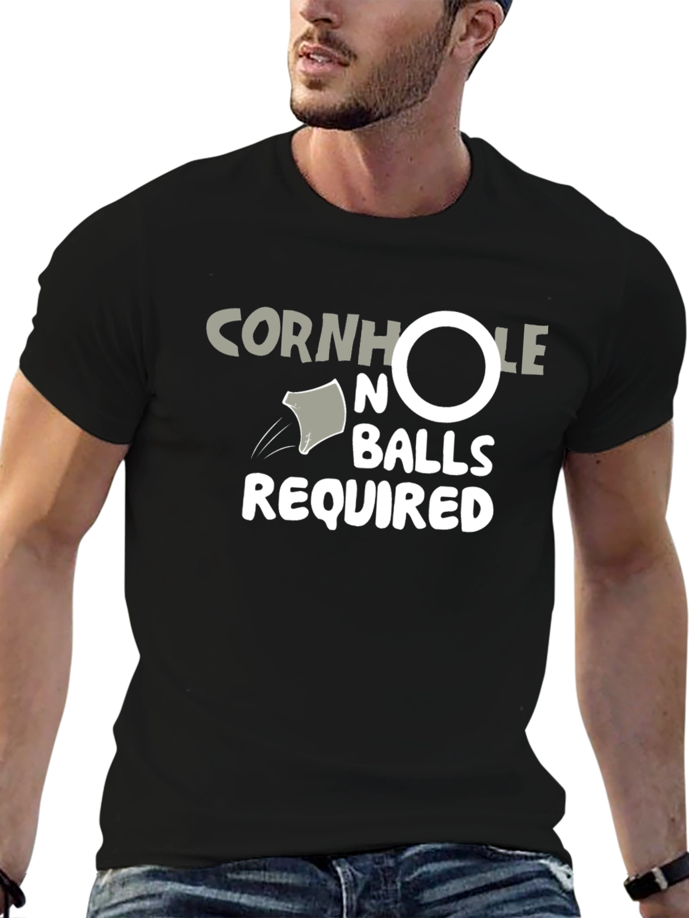 Black Cornhole No Balls Required Black T-Shirt view 6