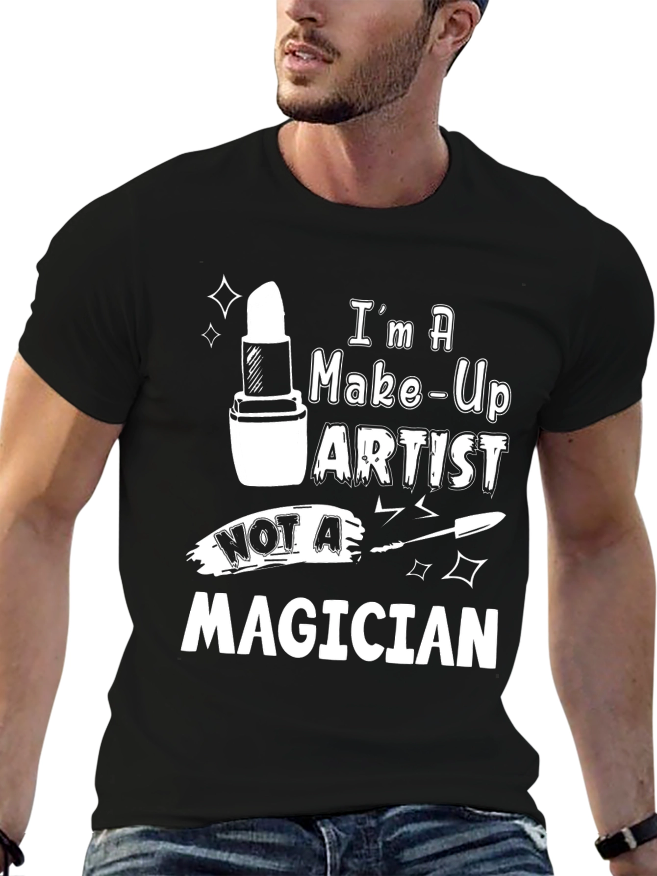 Black Makeup Artist T-Shirt - Not a Magician Funny Tee view 6